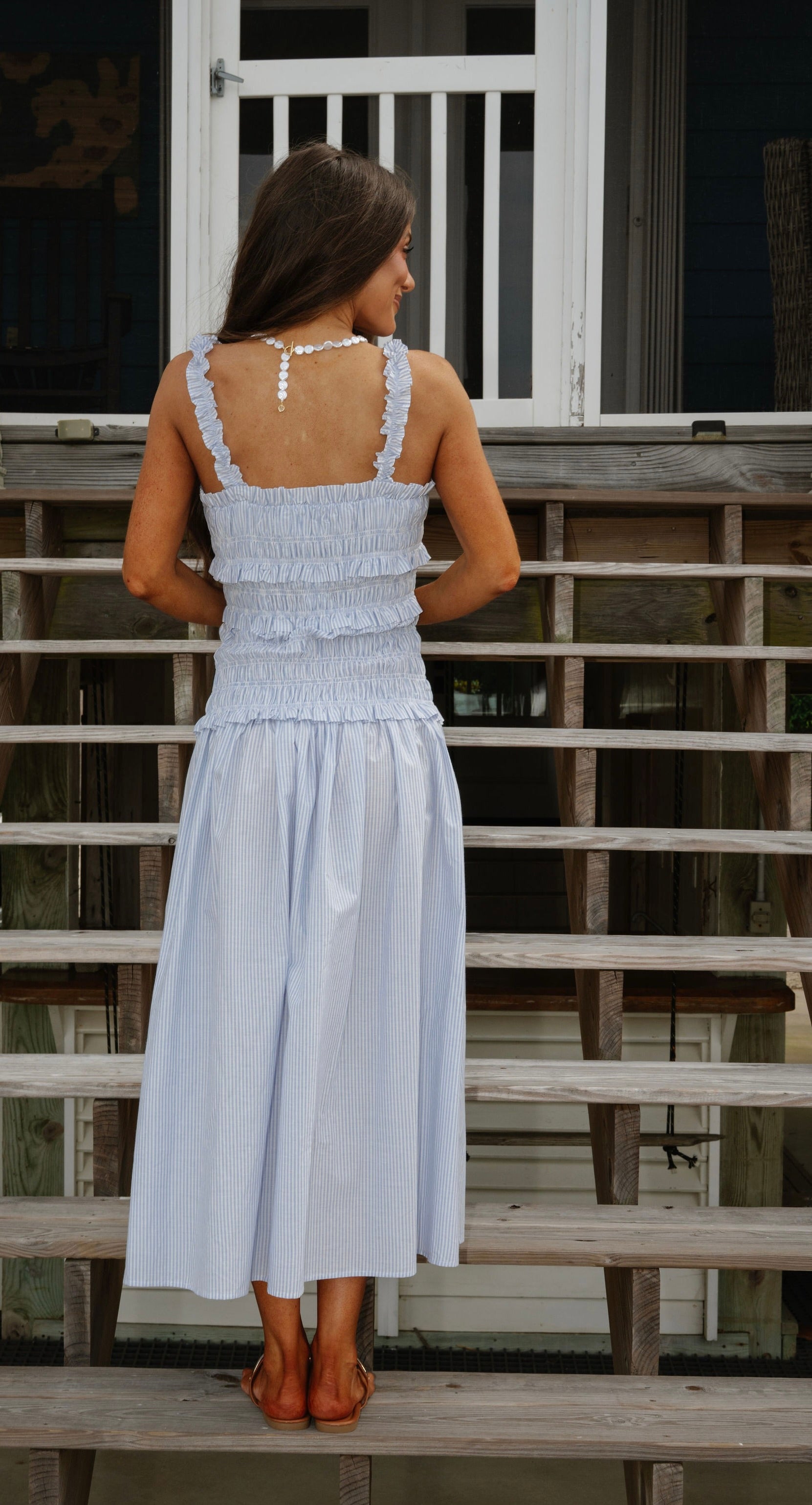Pin Stripe Midi Dress-Blue