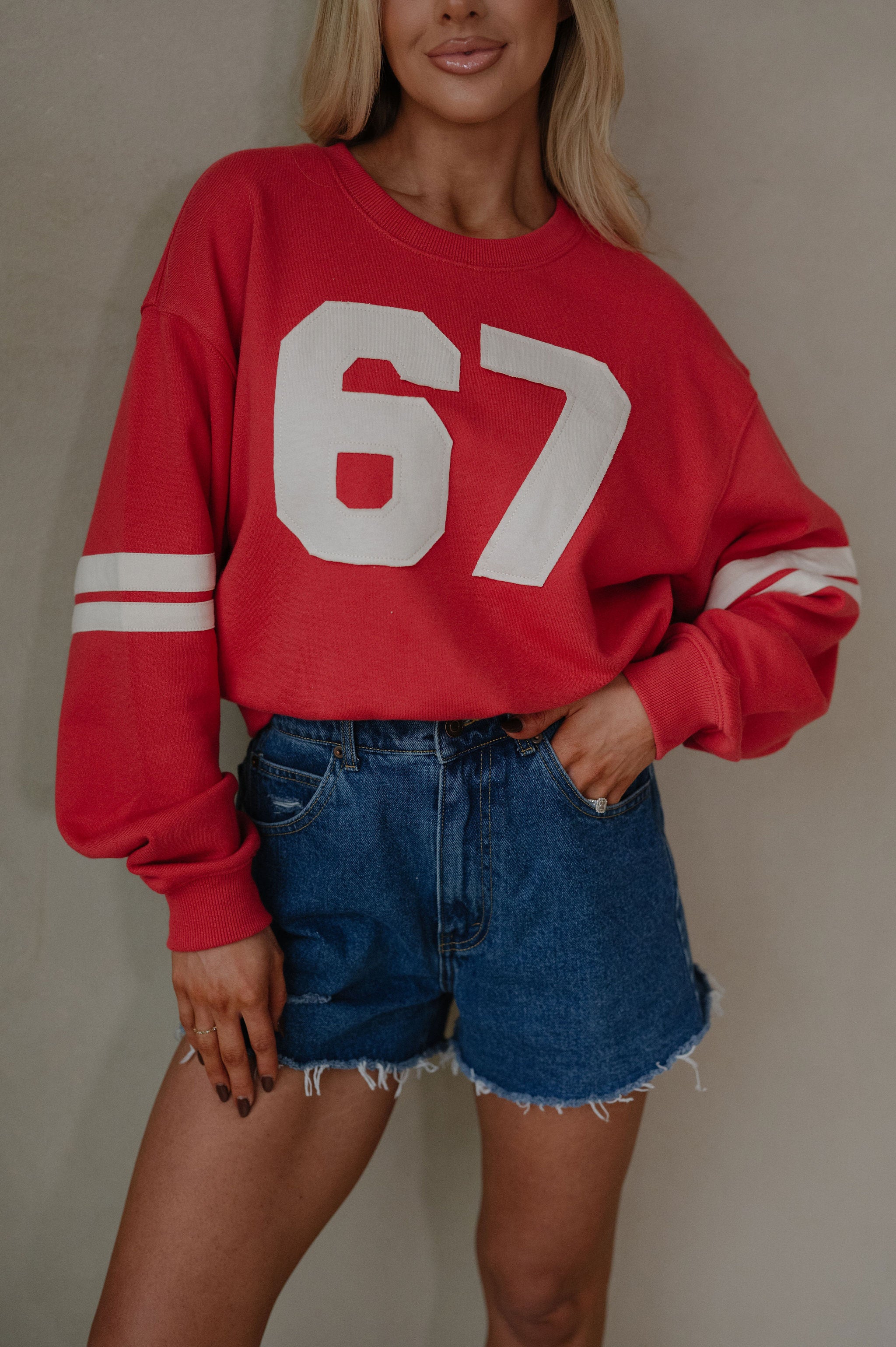 Varsity French Terry Crewneck-Dusty Red