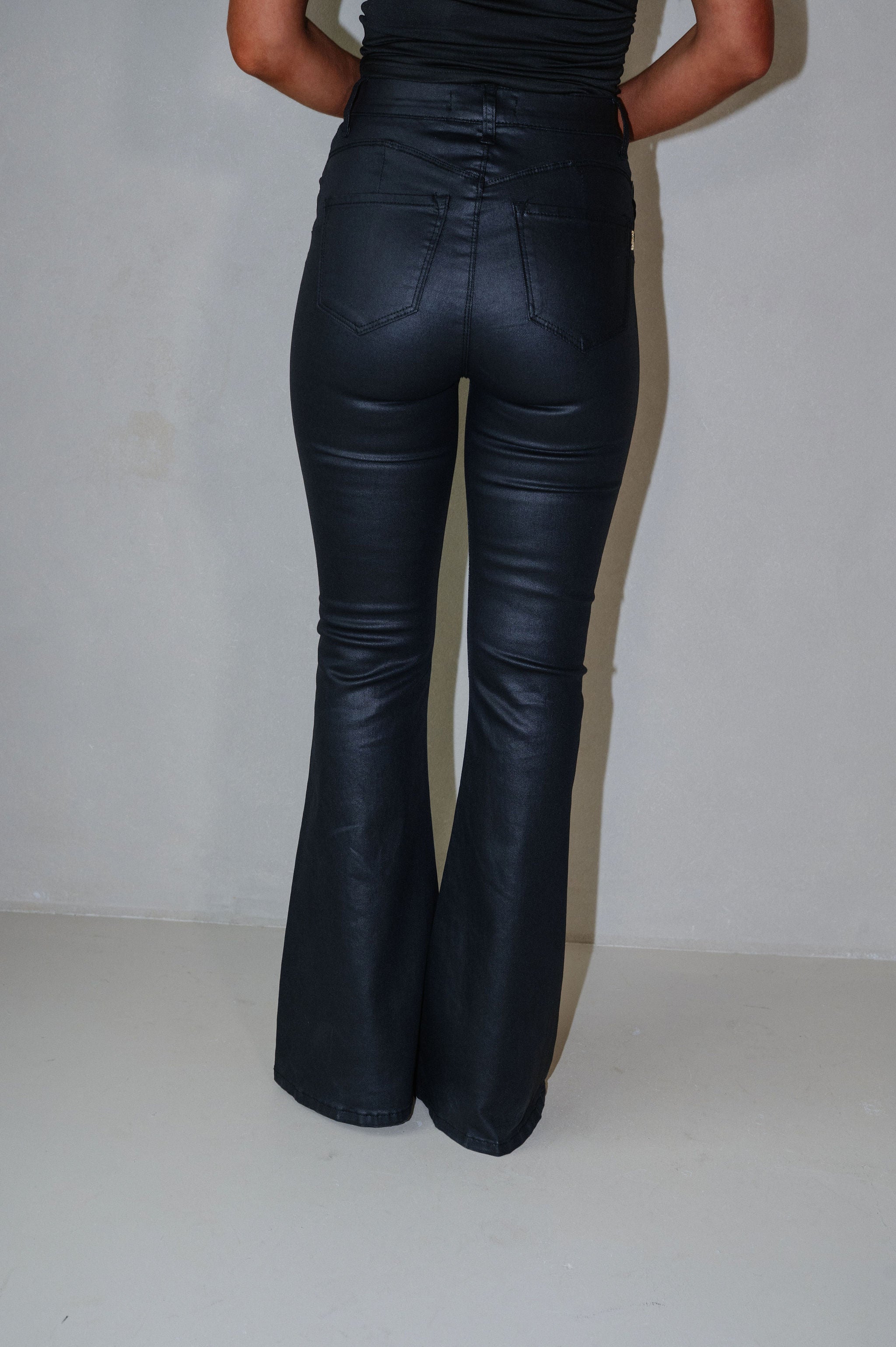 Elijah Coated Flare Jeans-Black