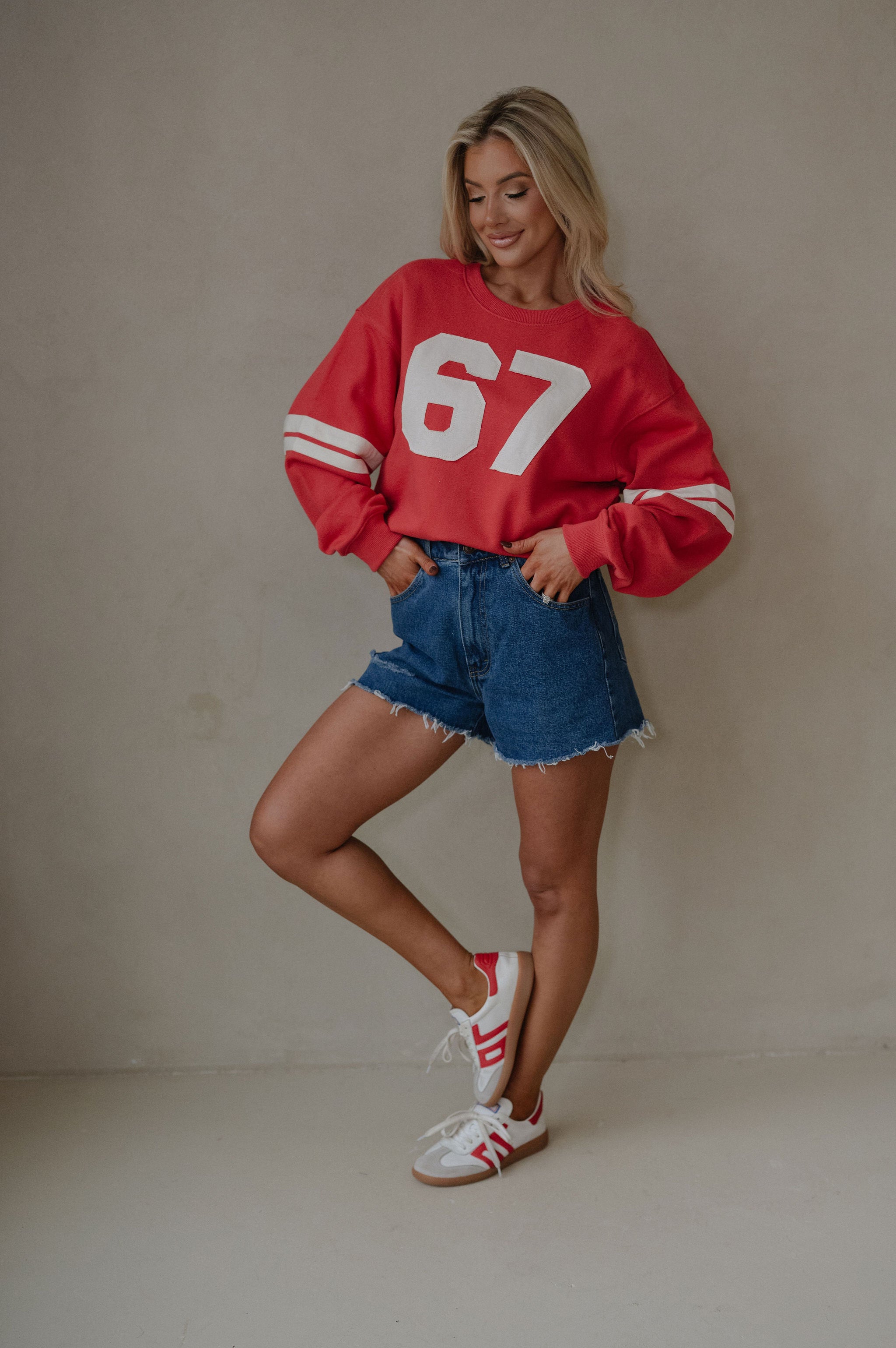 Varsity French Terry Crewneck-Dusty Red