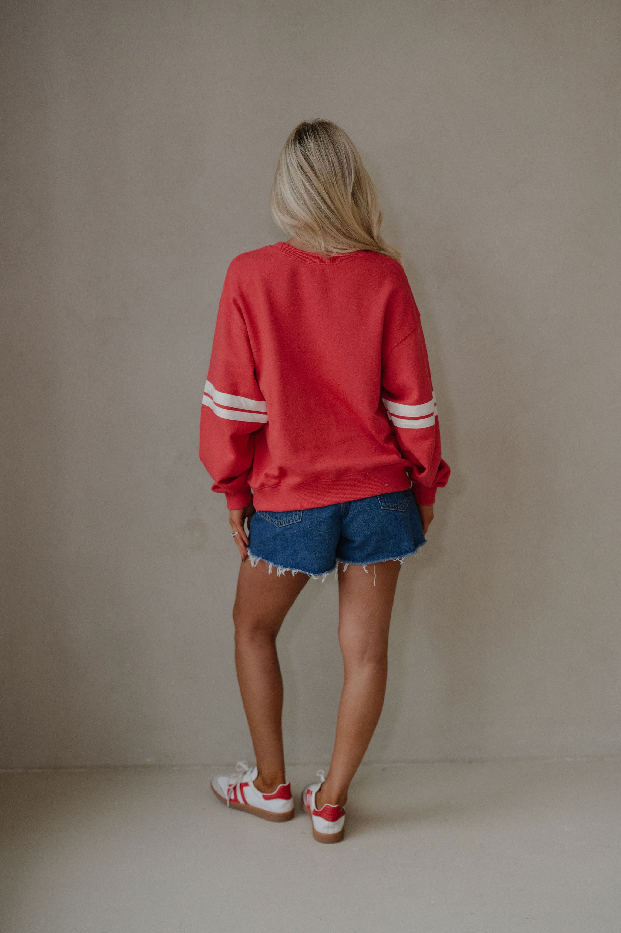 Varsity French Terry Crewneck-Dusty Red