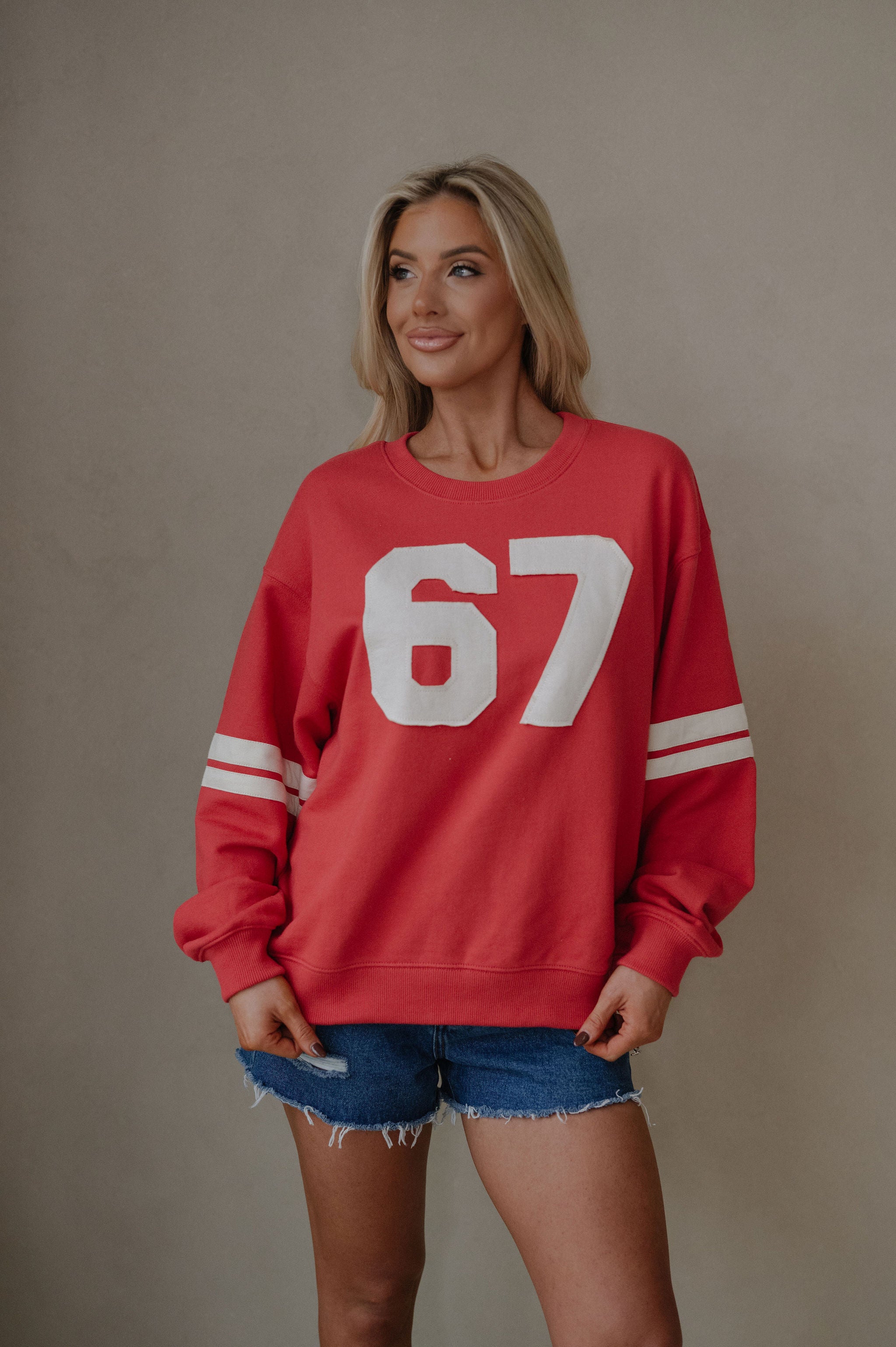 Varsity French Terry Crewneck-Dusty Red