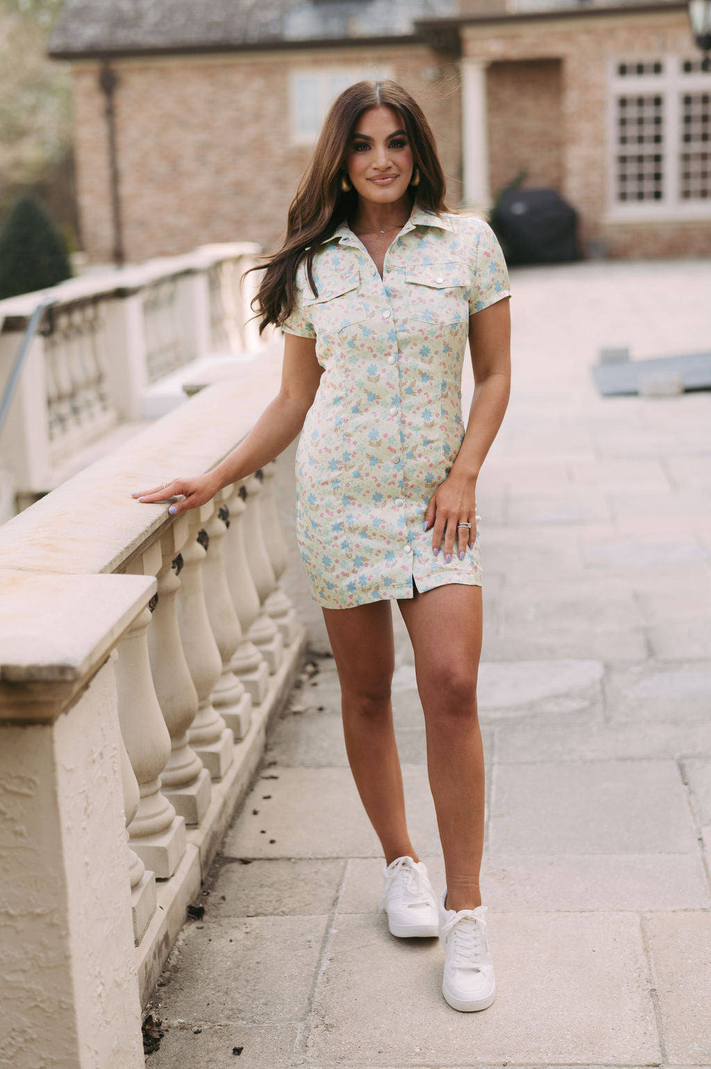 Nellie Floral Button Down Dress- Lime Mix