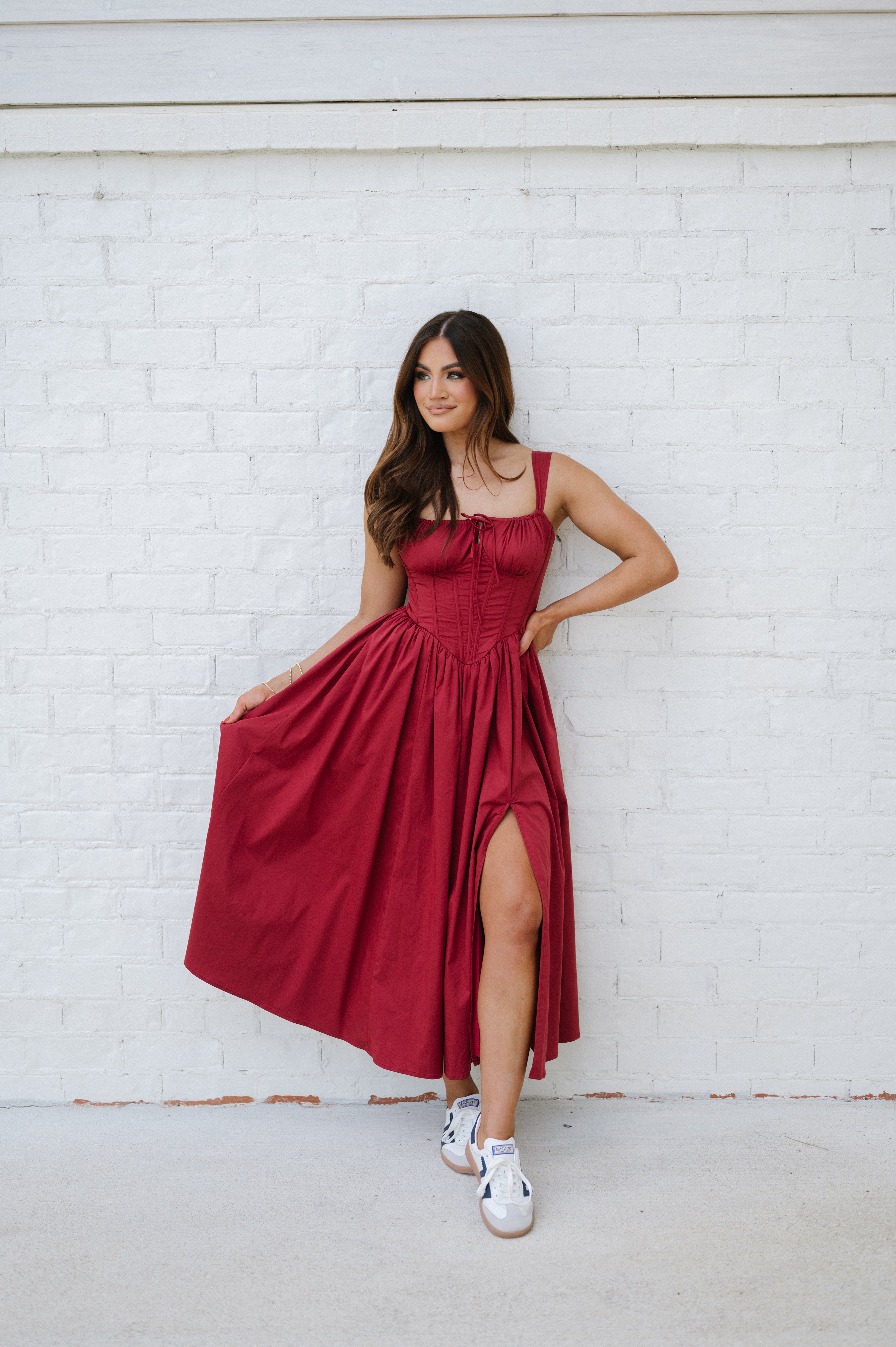 Poplin Corset Maxi Dress-Wine