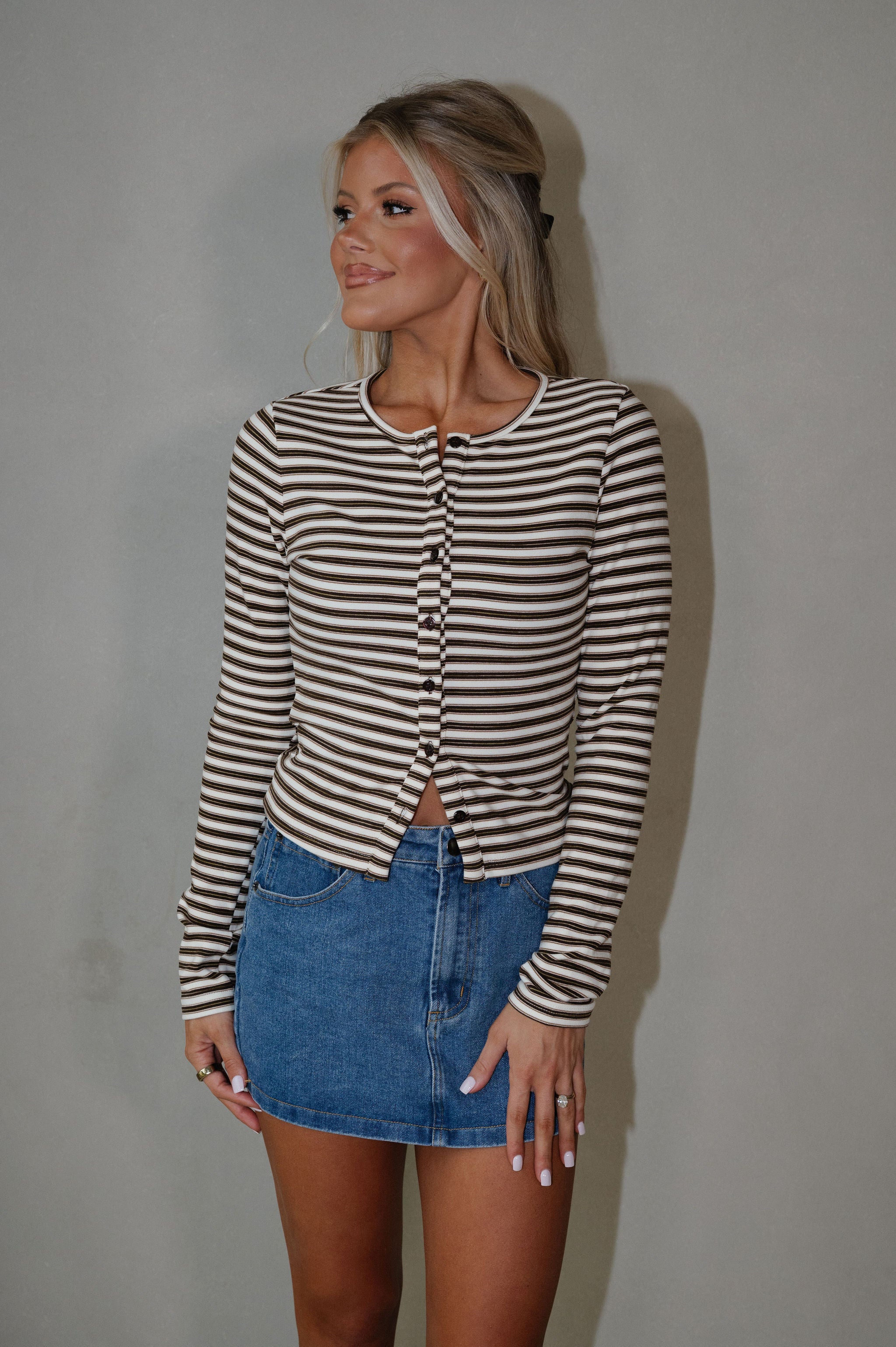 Freddie Striped Cardigan-Chocolate