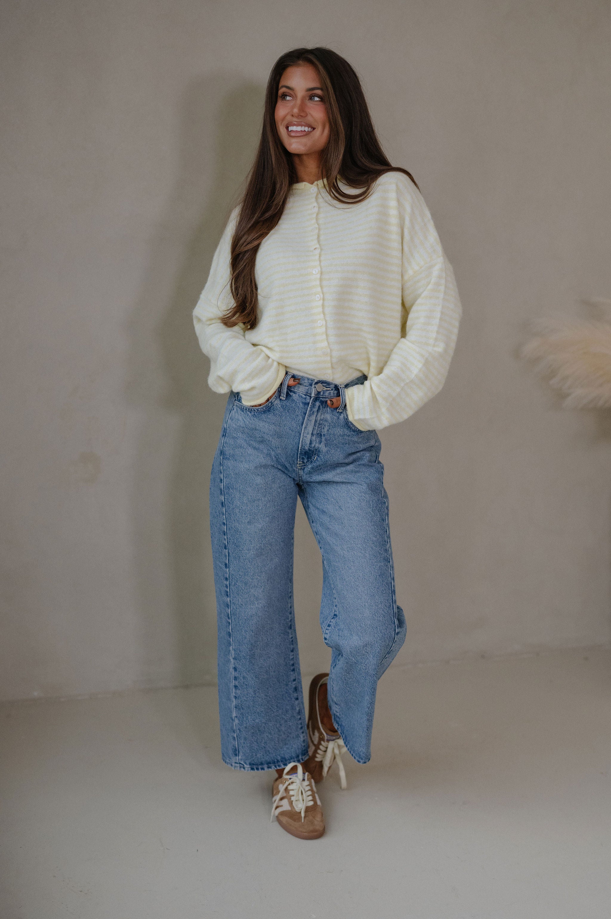 Mallory Mini Striped Cardigan-Butter