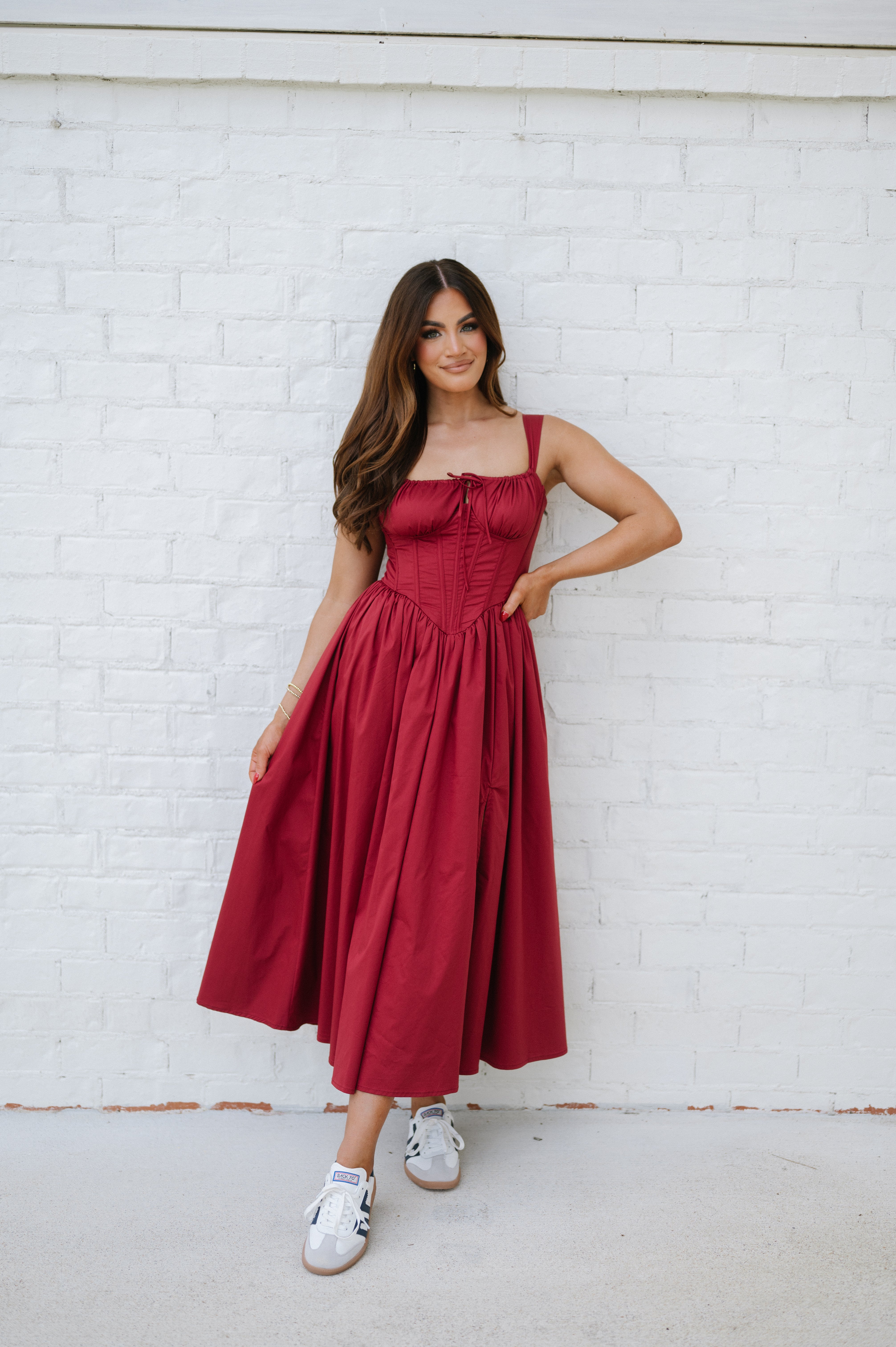 Poplin Corset Maxi Dress-Wine