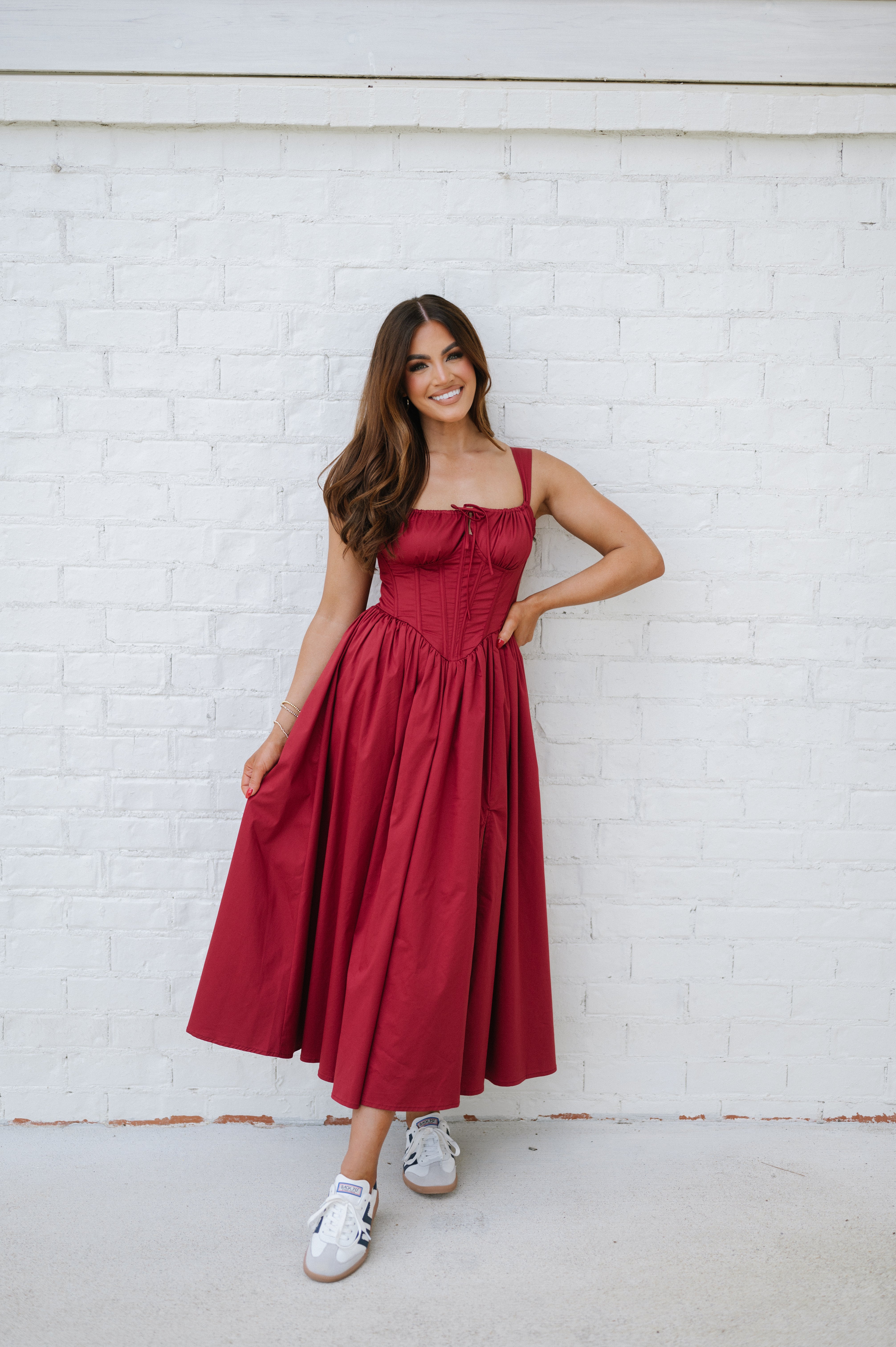 Poplin Corset Maxi Dress-Wine