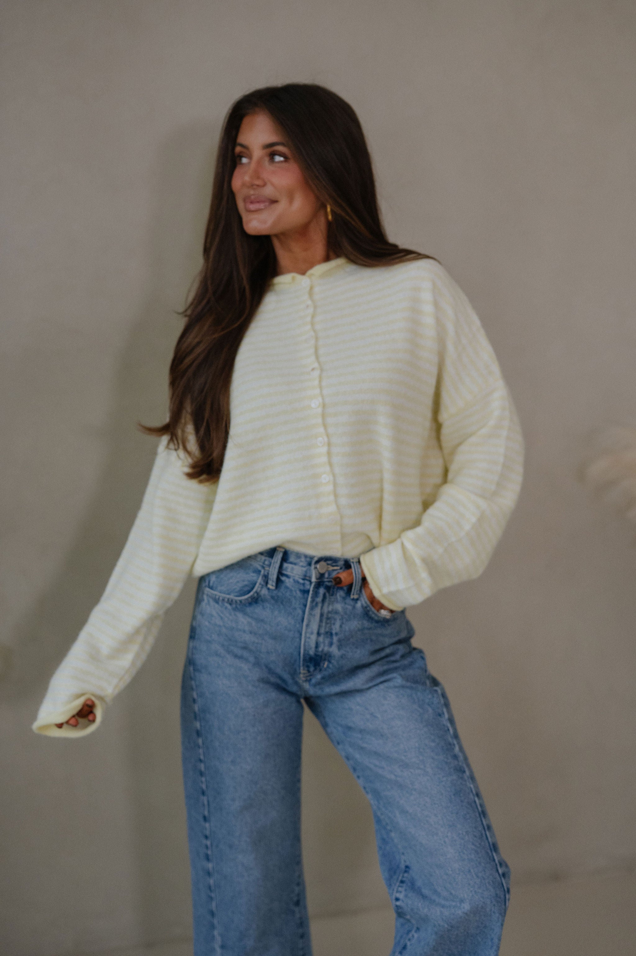 Mallory Mini Striped Cardigan-Butter