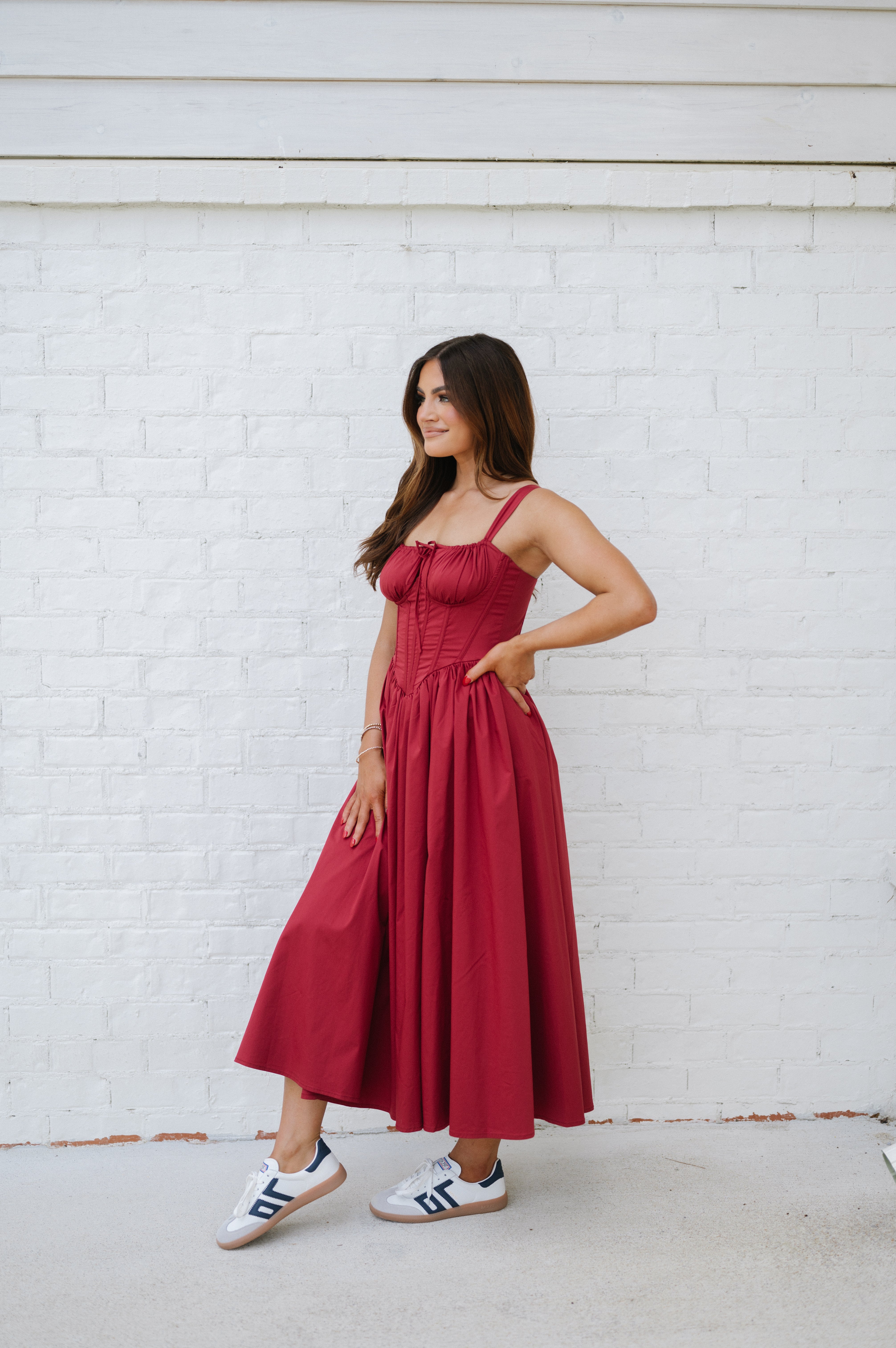 Poplin Corset Maxi Dress-Wine