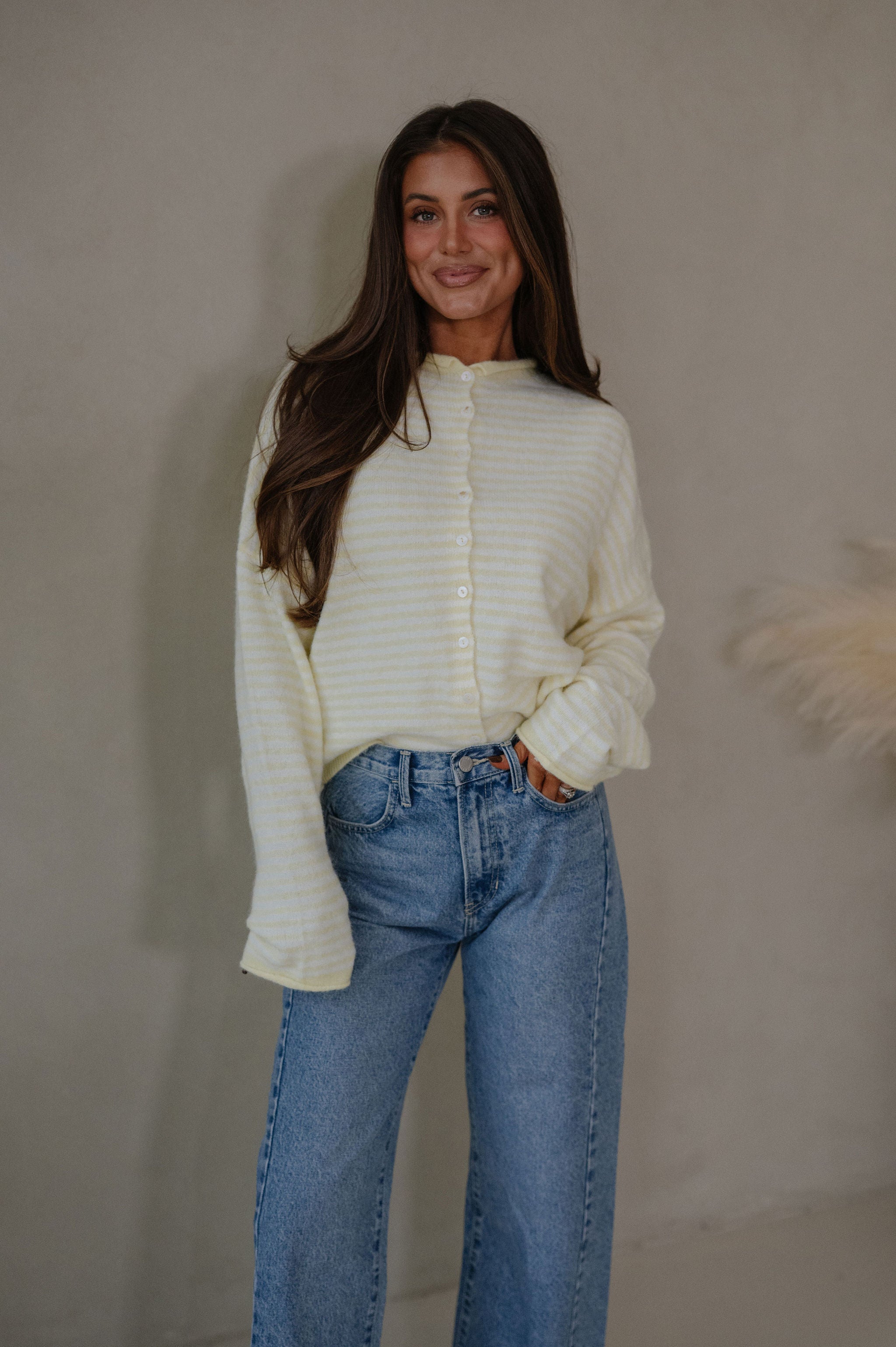 Mallory Mini Striped Cardigan-Butter