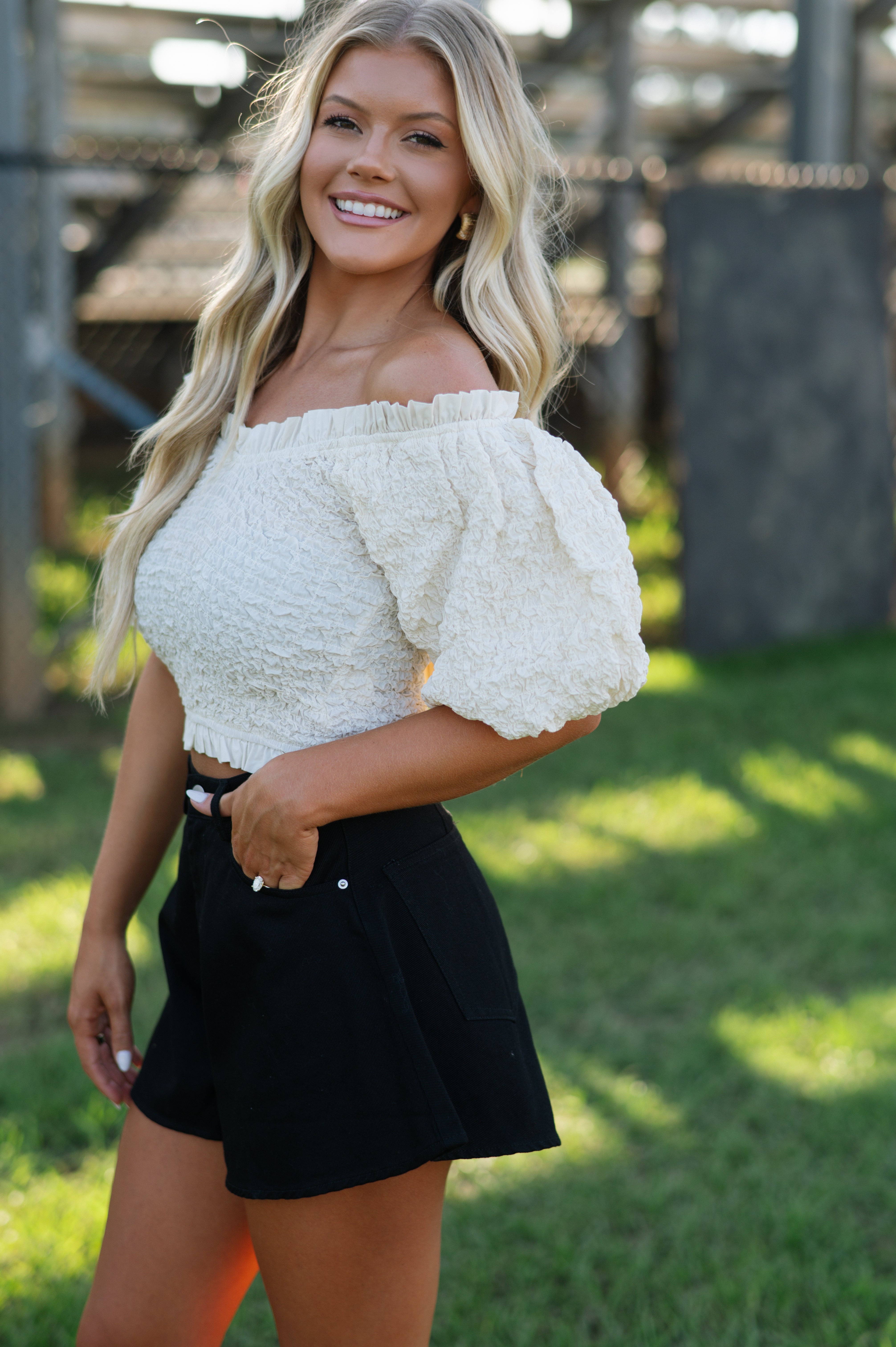 Emmy Puff Sleeve Top-Ecru