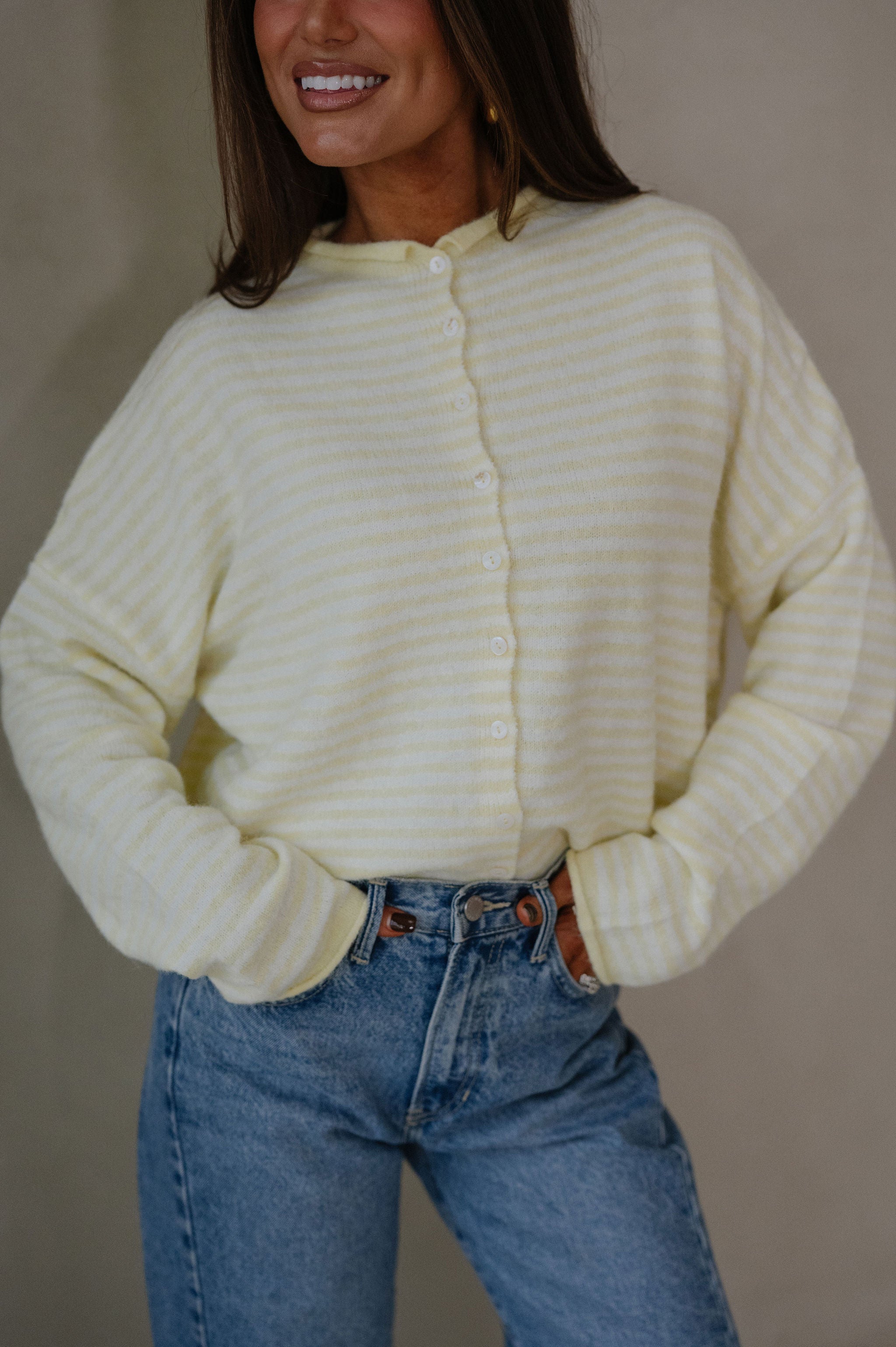 Mallory Mini Striped Cardigan-Butter