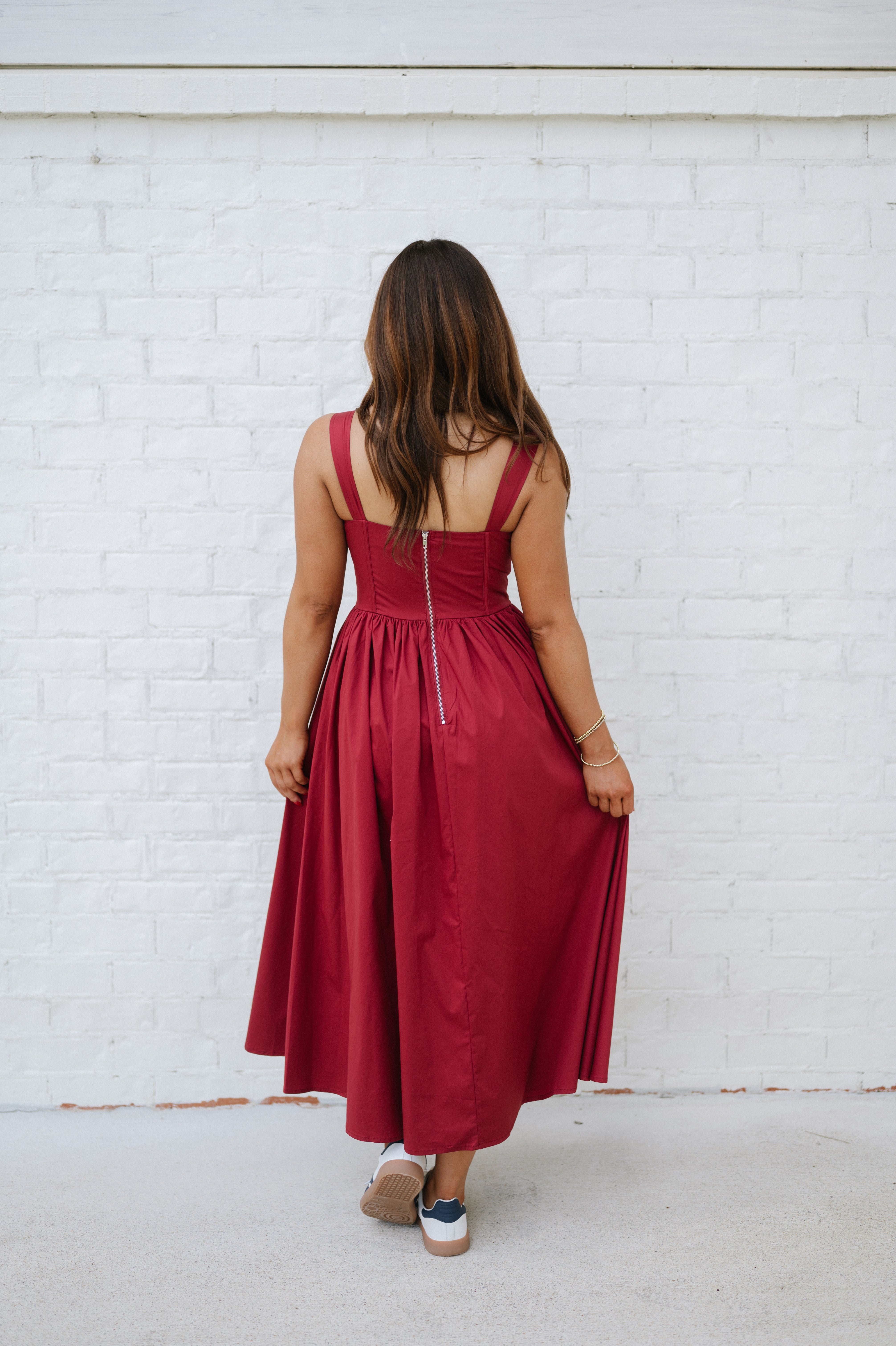 Poplin Corset Maxi Dress-Wine