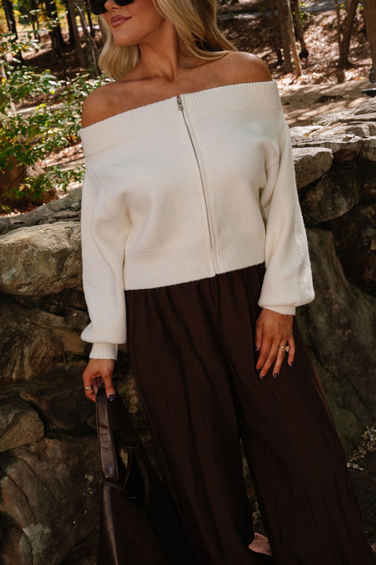 Off The Shoulder Cardigan-Cream
