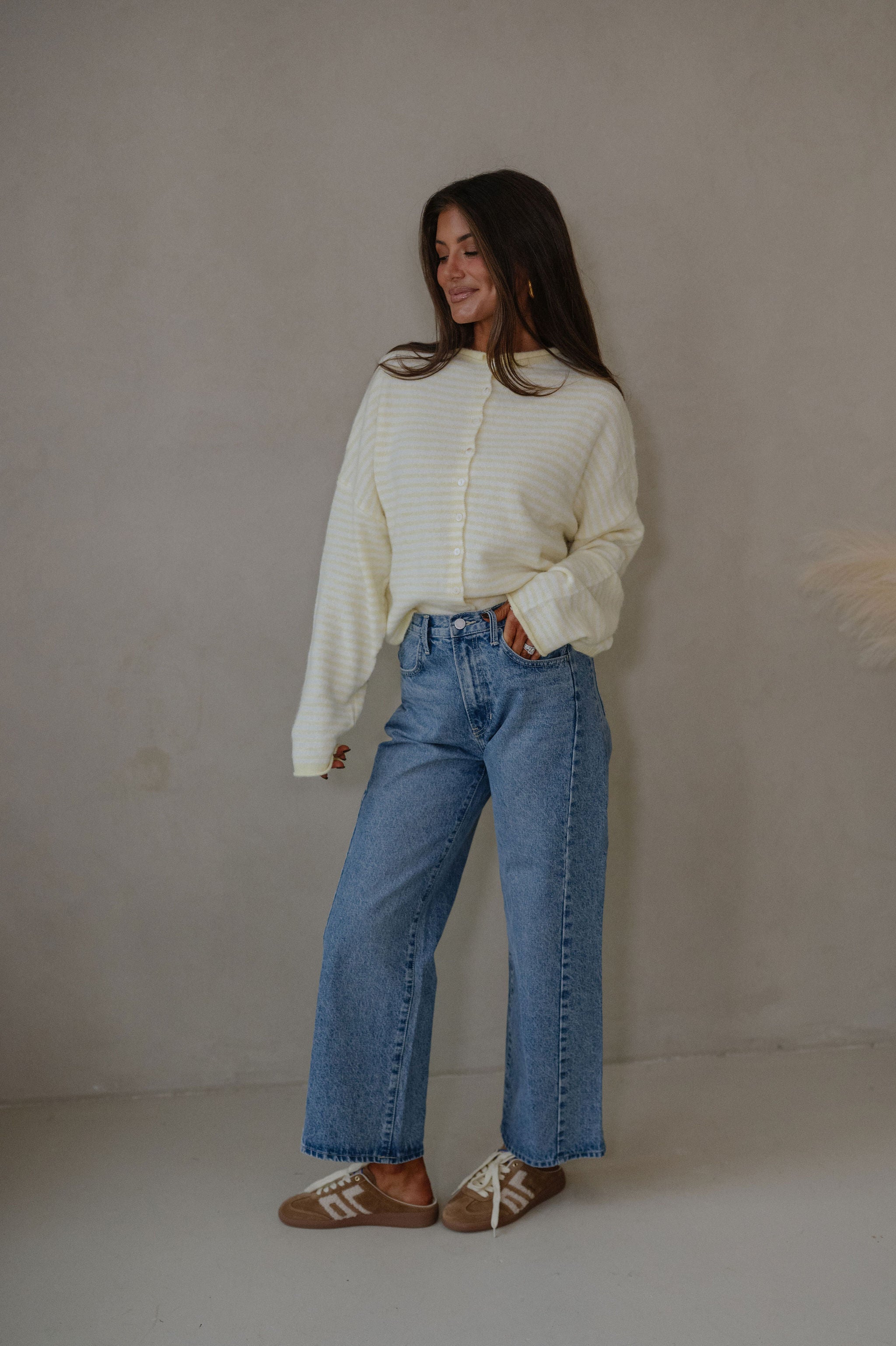 Mallory Mini Striped Cardigan-Butter