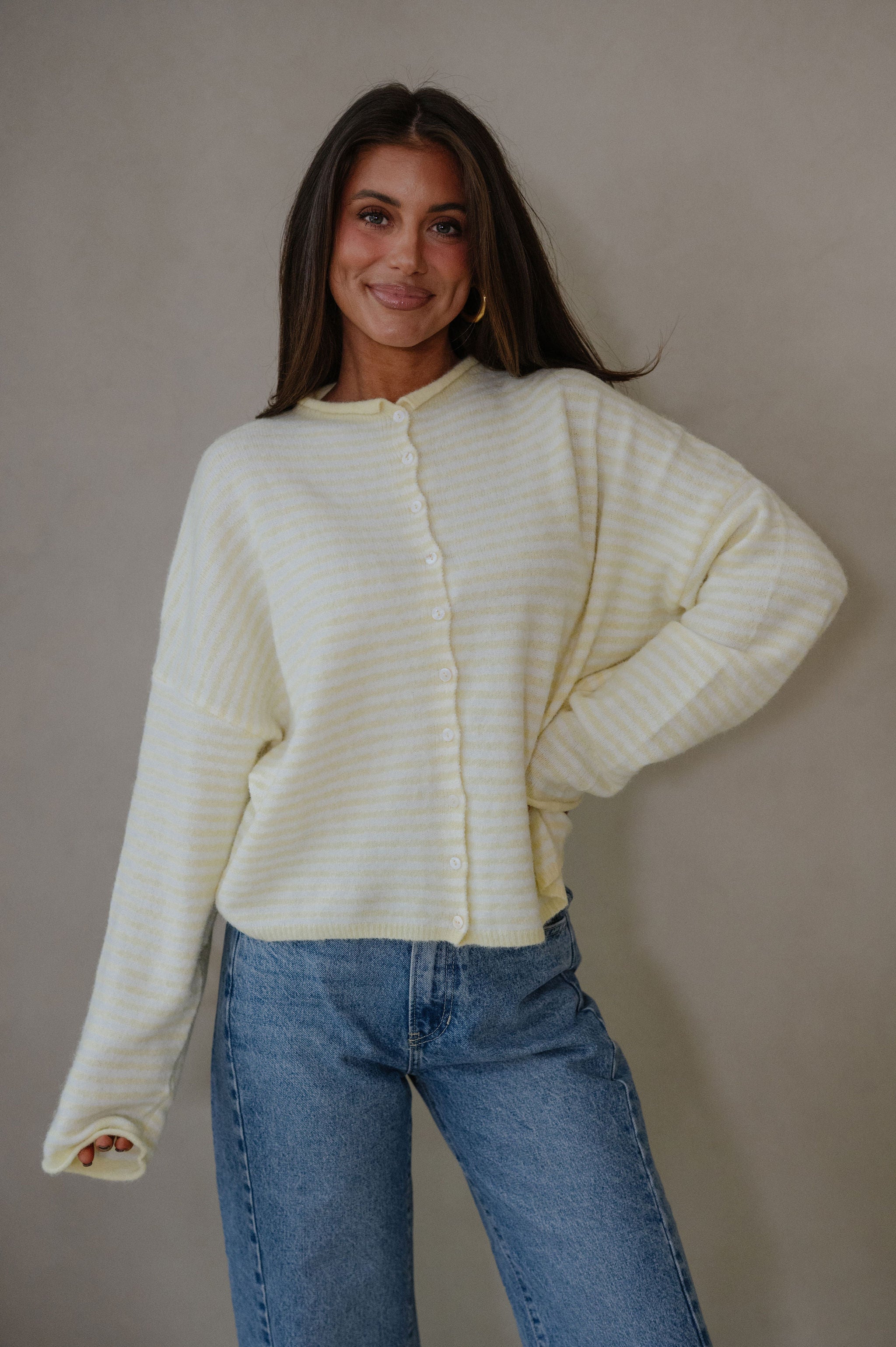 Mallory Mini Striped Cardigan-Butter