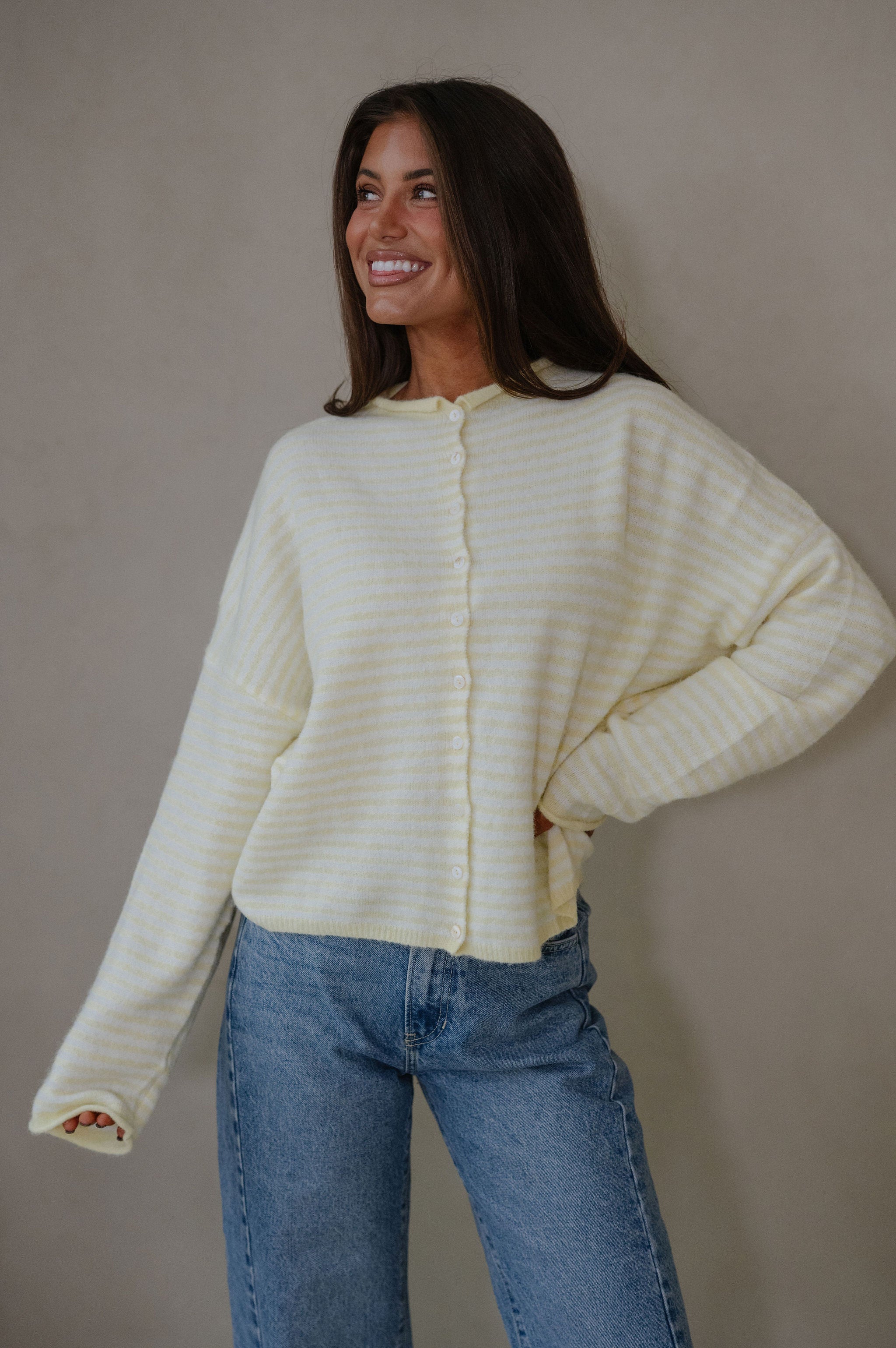 Mallory Mini Striped Cardigan-Butter