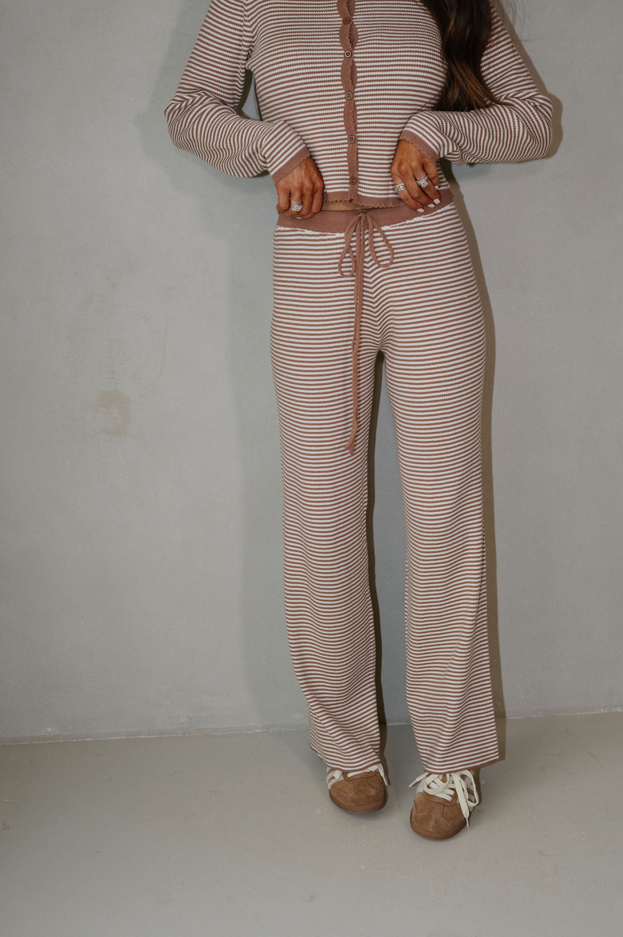 Riggs Striped Pants Set-Mocha/Cream