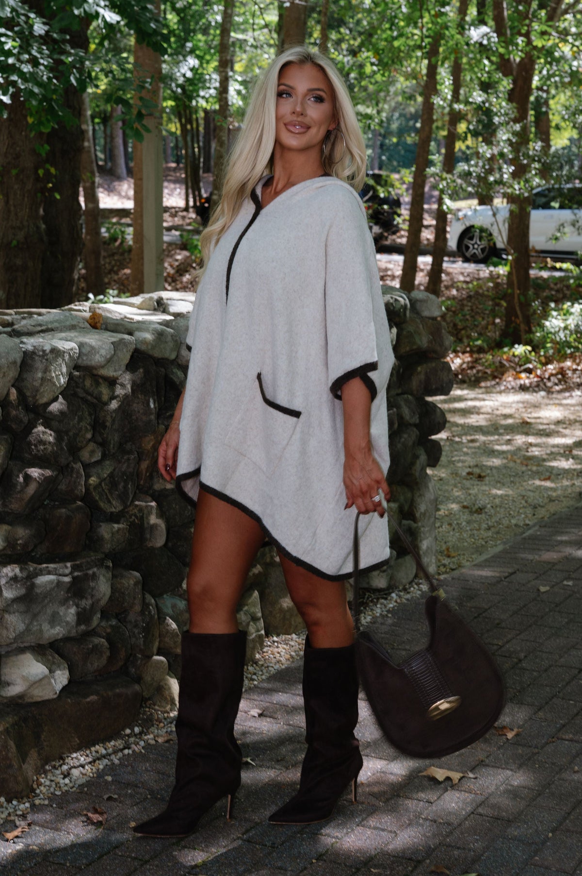 Trudy Knit Poncho Sweater-Oatmeal/Brown