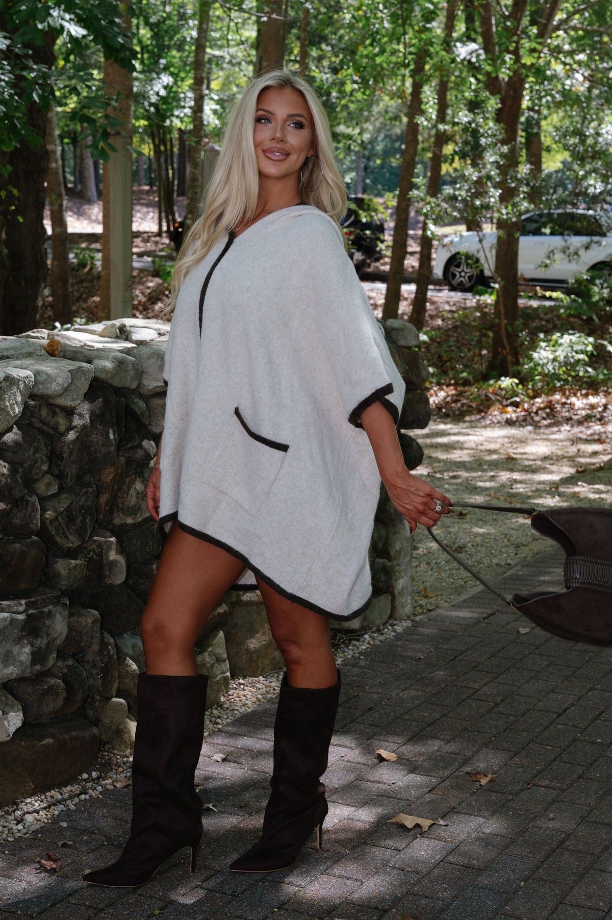 Trudy Knit Poncho Sweater-Oatmeal/Brown