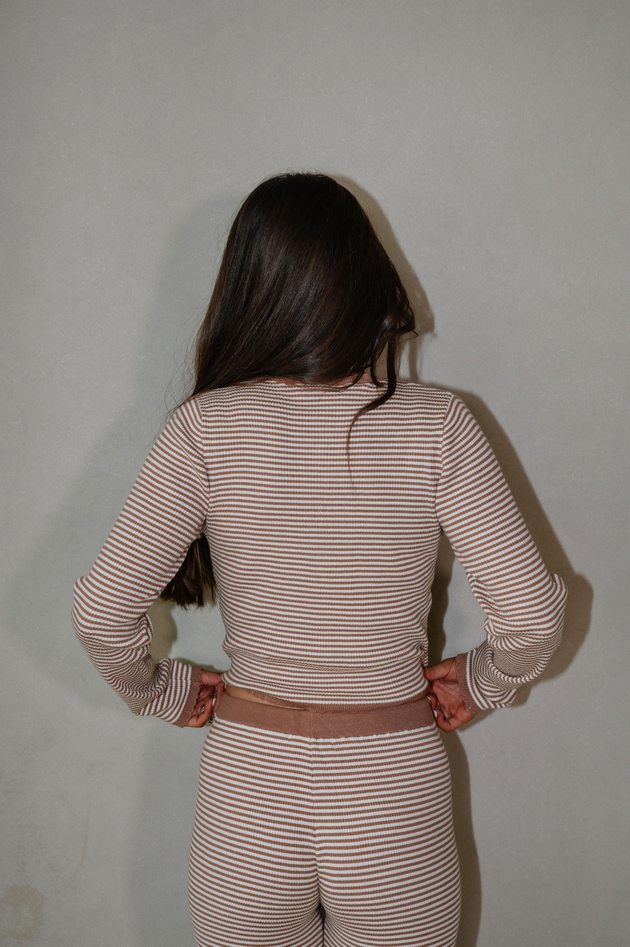 Riggs Striped Pants Set-Mocha/Cream