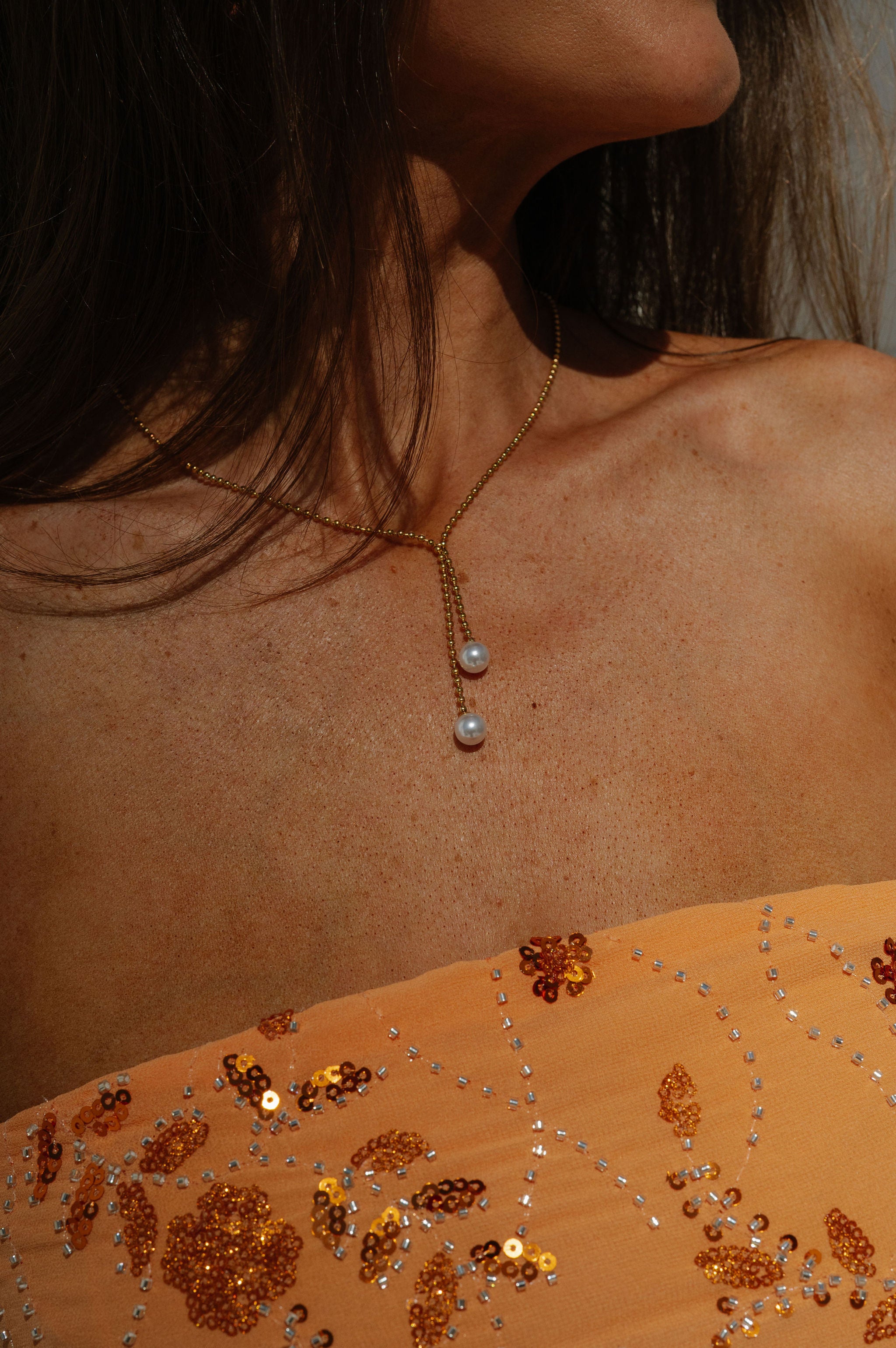 Stainless Dual Pearl Chain Necklace