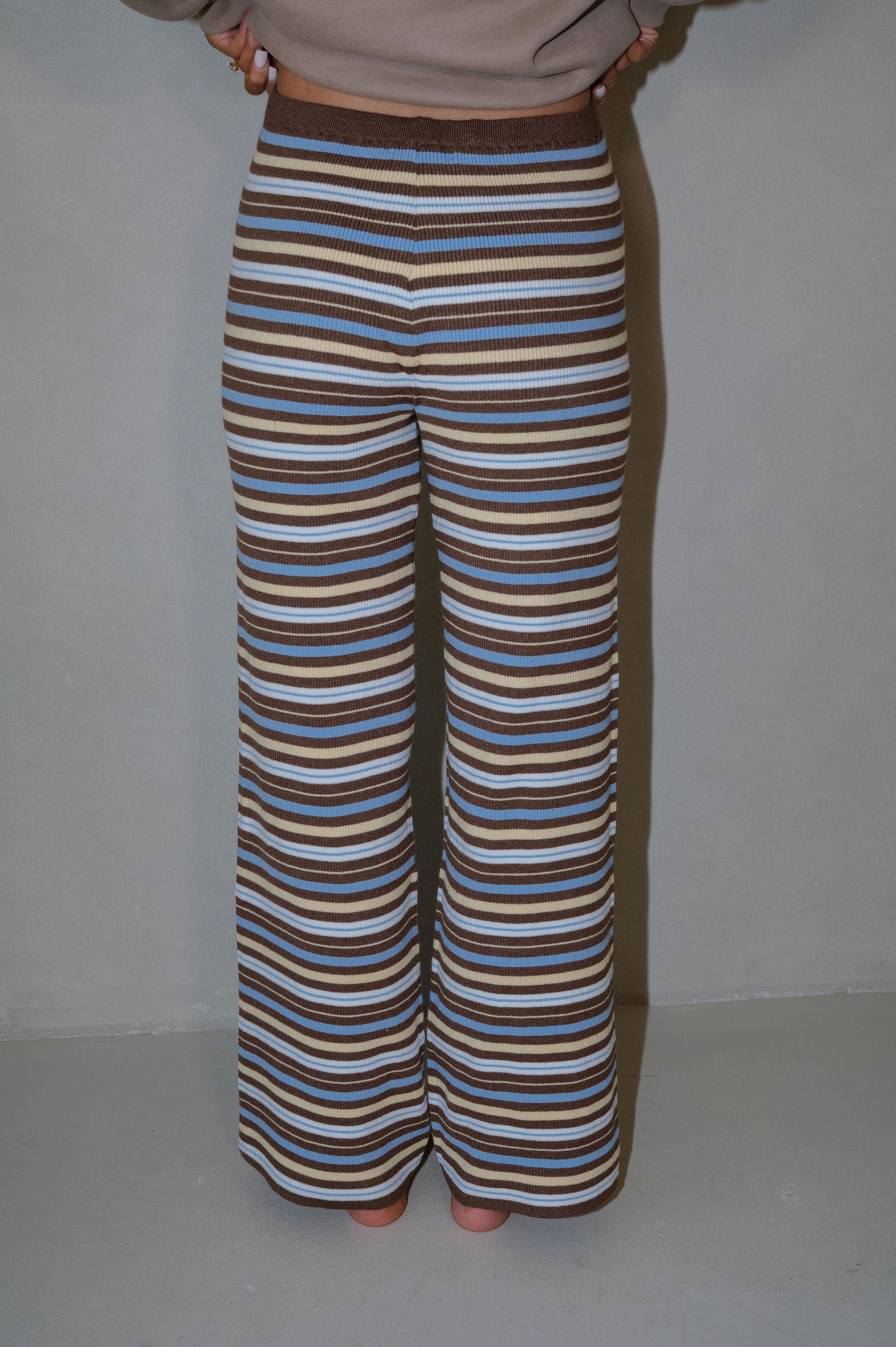 Striped Knit Flare Pants-Cocoa