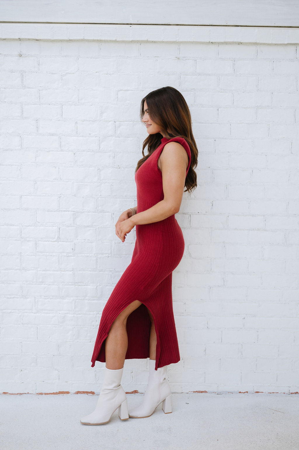 Kacey Mock Neck Dress- Burgundy