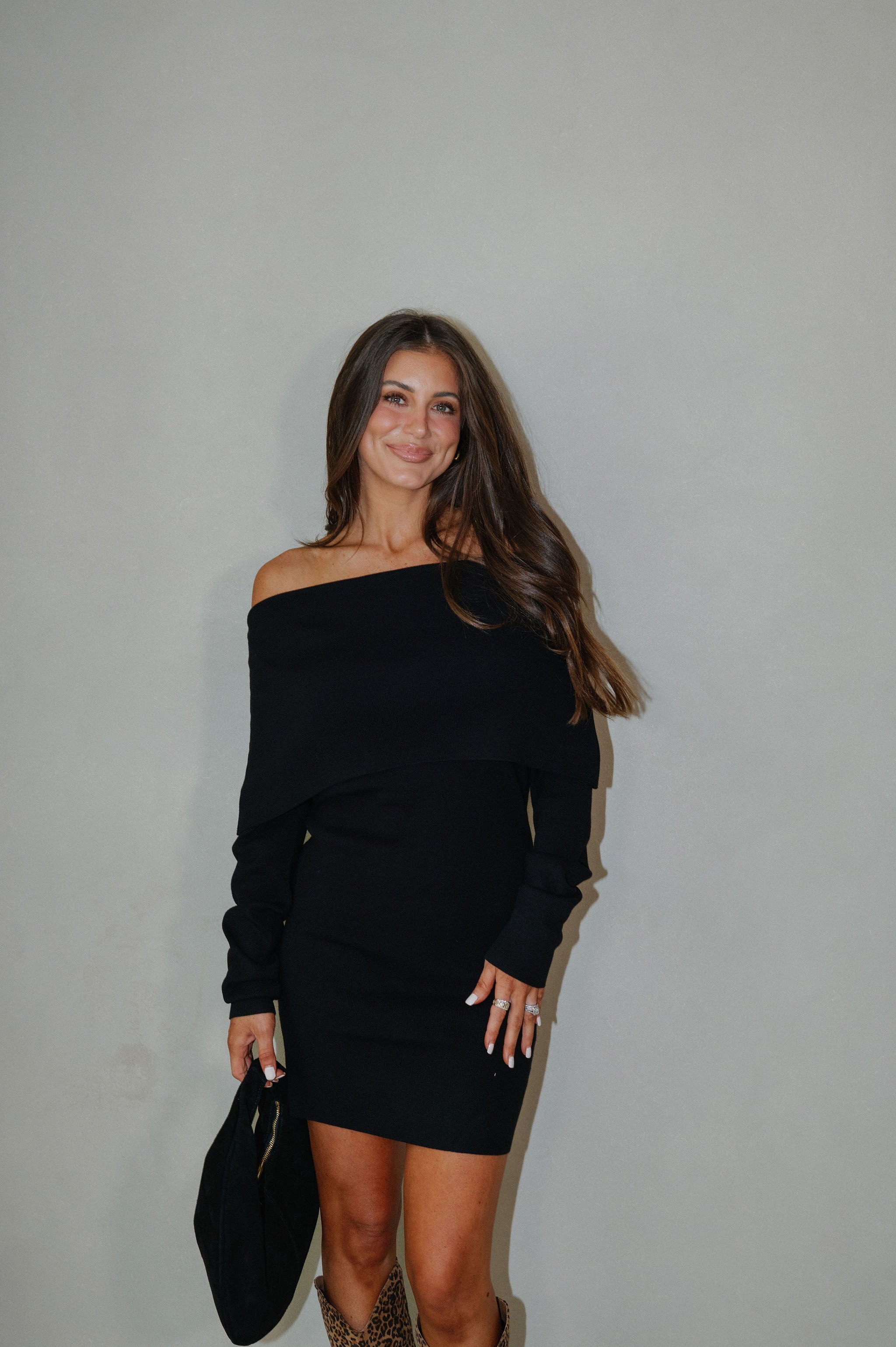 Charlie OTS Sweater Dress-Black