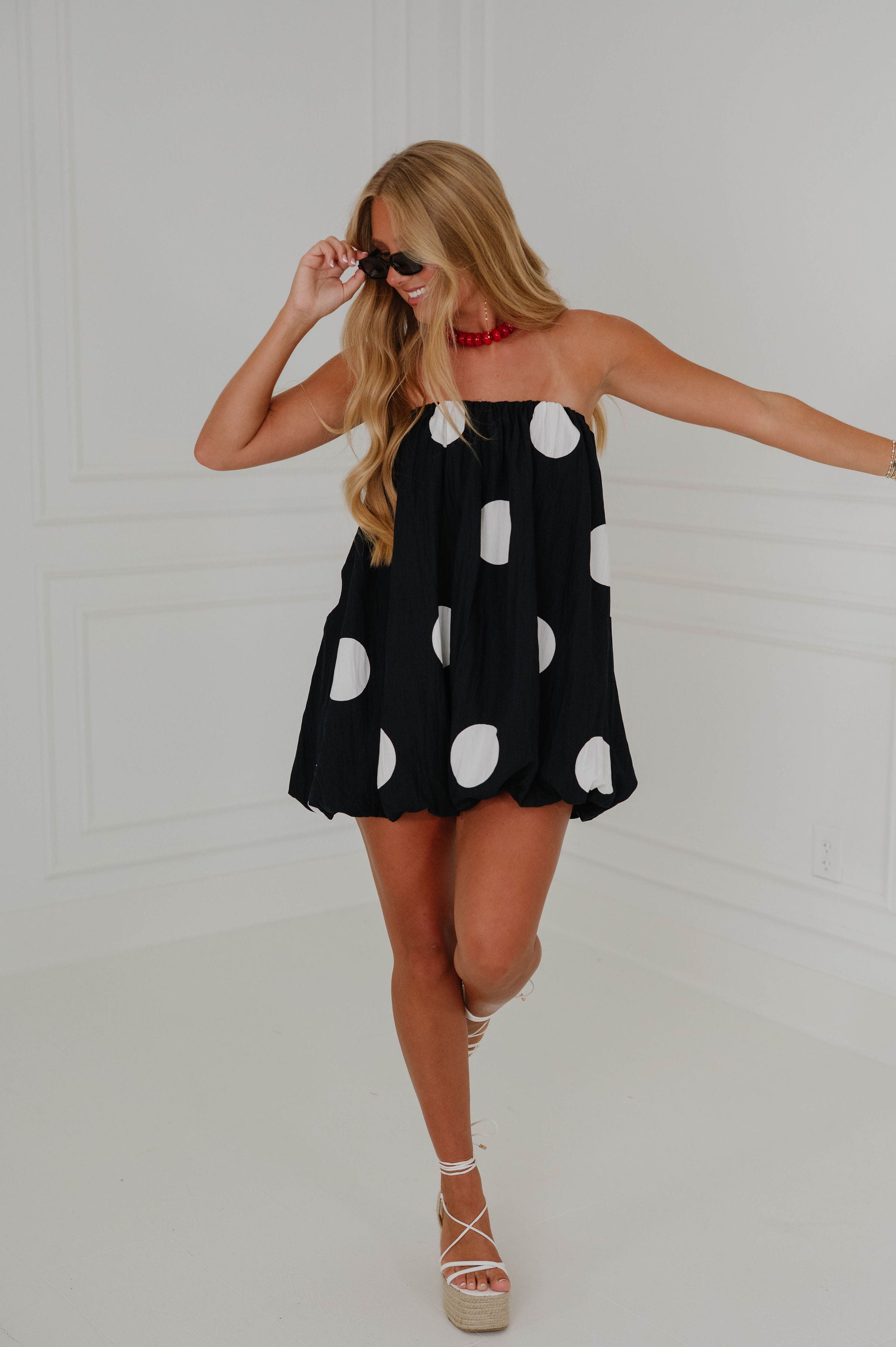 Samantha Polka Dot Bubble Dress-Black