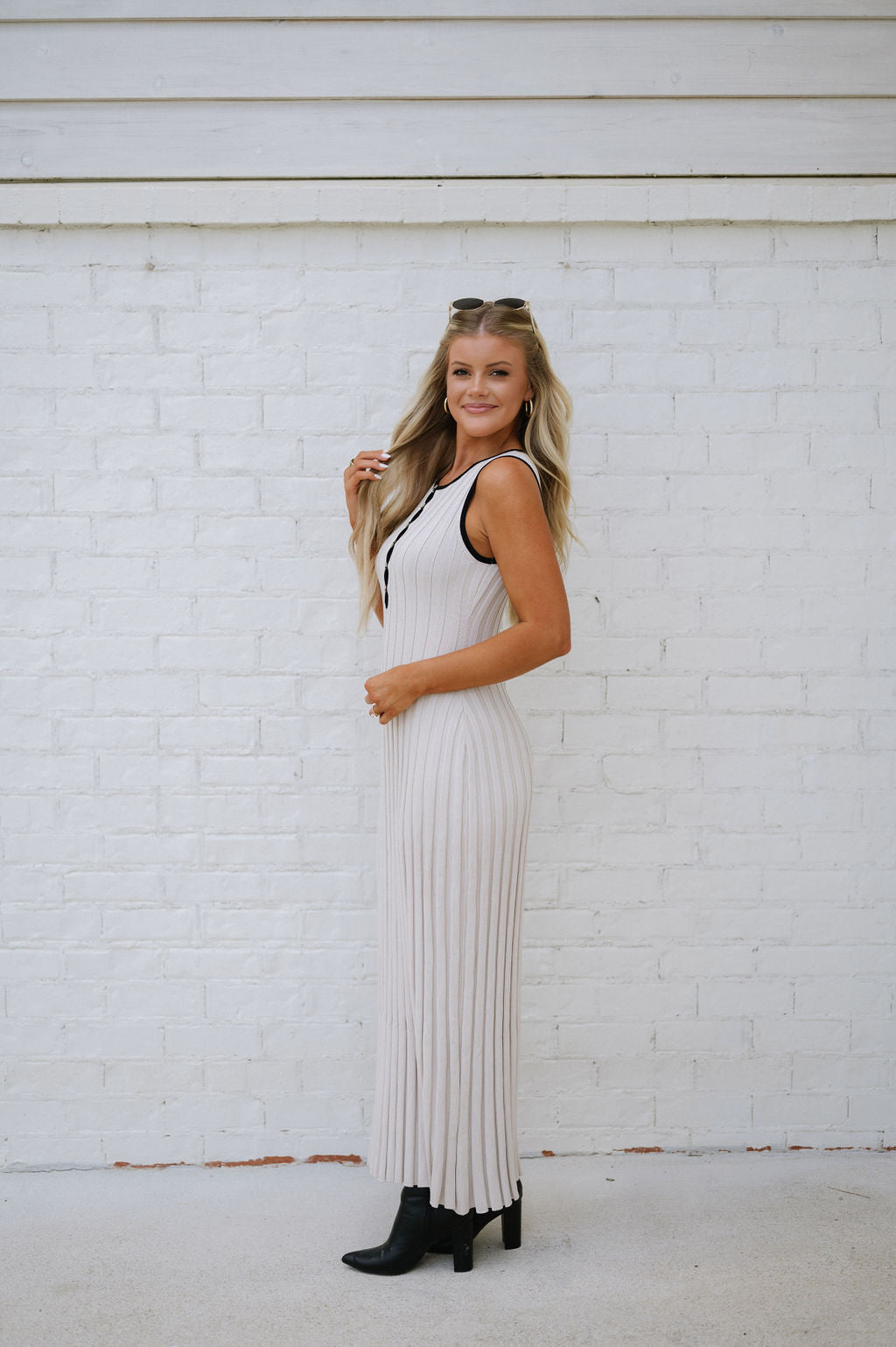 Ribbed Knit Contrast Maxi Dress-Taupe/Black