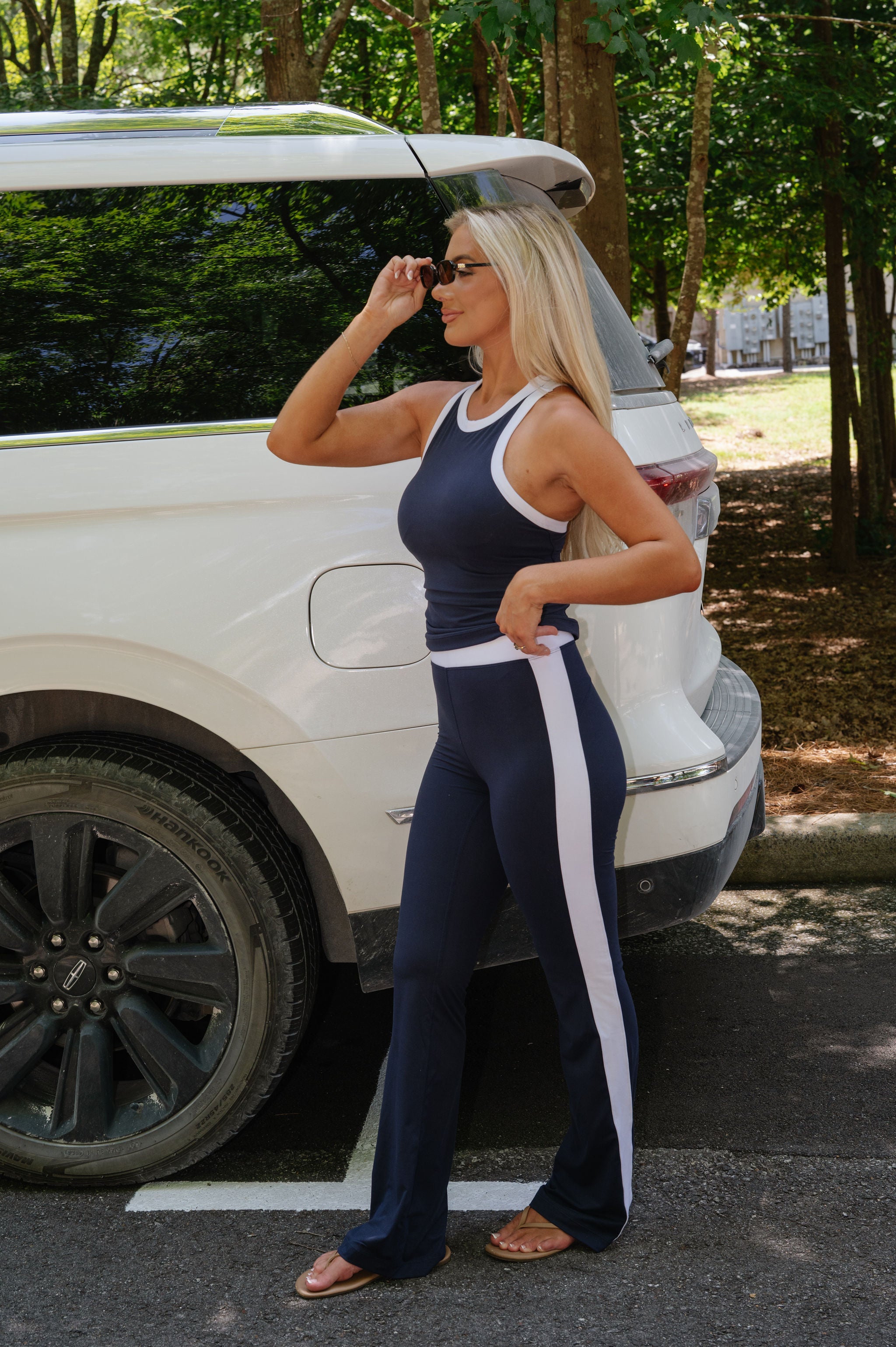 Buttersoft Flare Pants Set-Navy/White