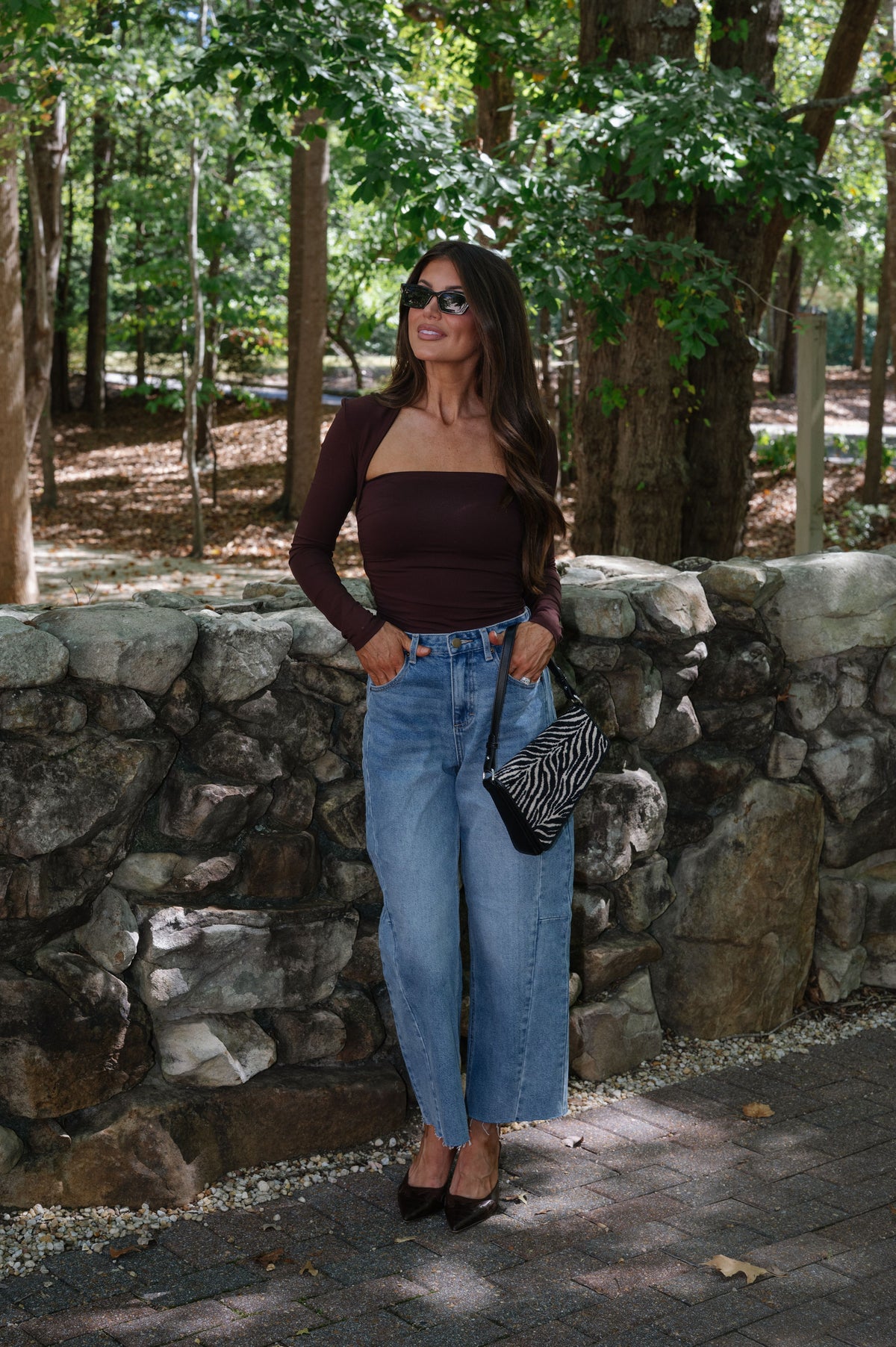 Anne Ruched Long Sleeve Top-Chocolate