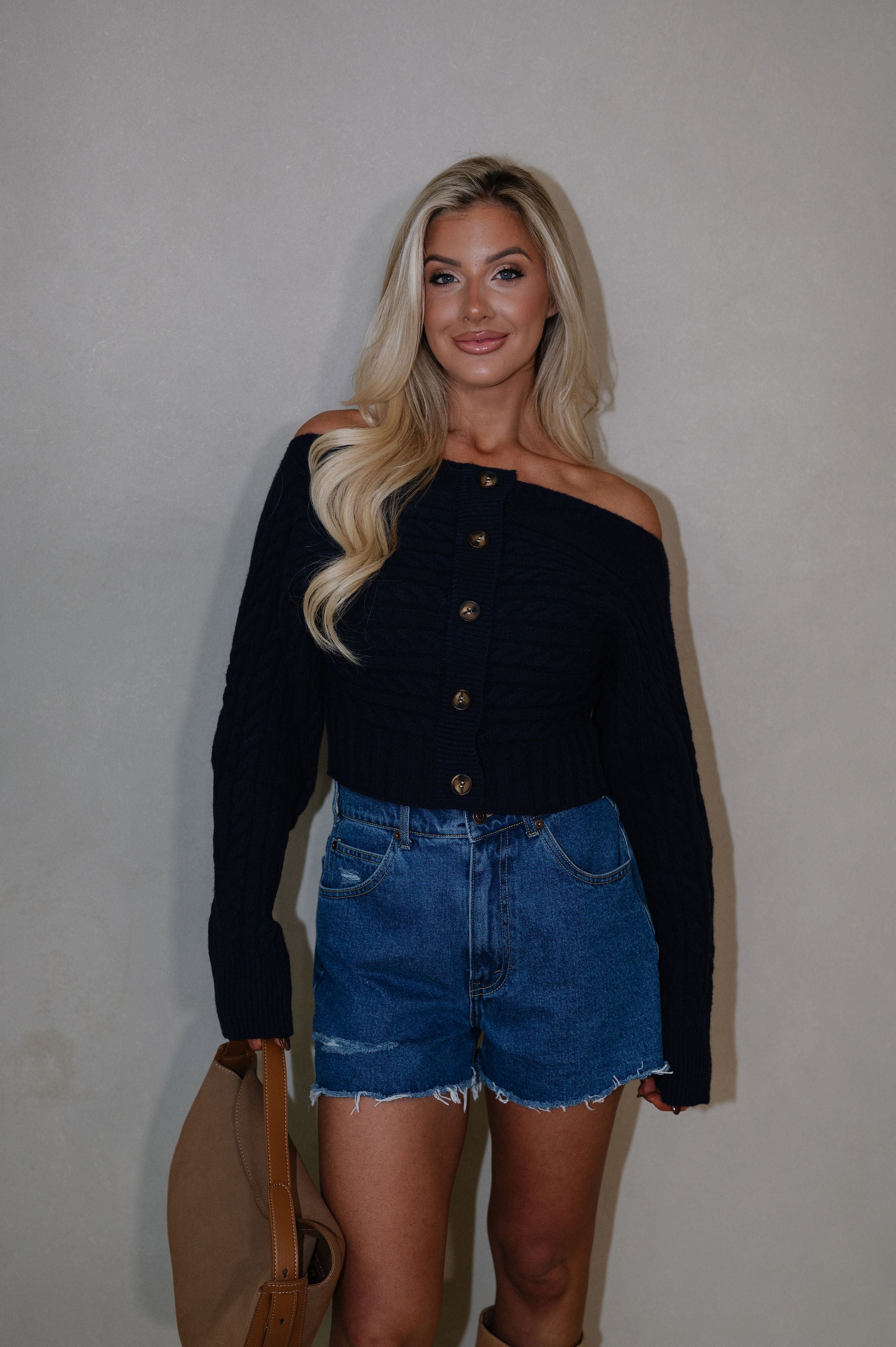 OTS Button Down Sweater Top-Navy