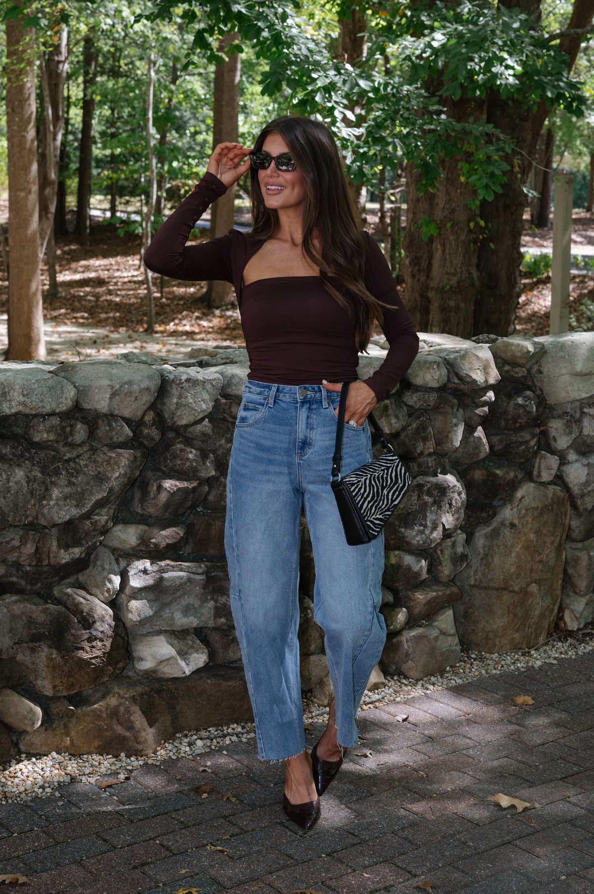 Anne Ruched Long Sleeve Top-Chocolate