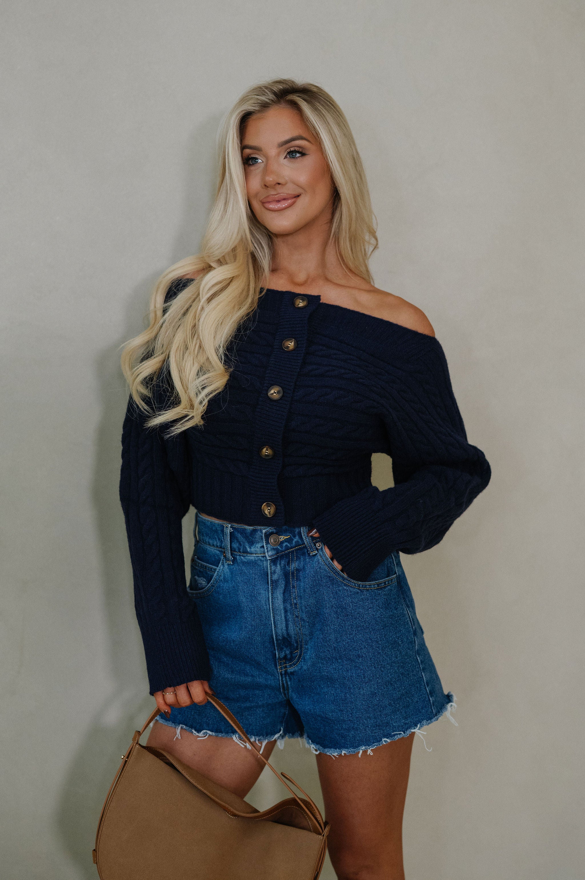 OTS Button Down Sweater Top-Navy