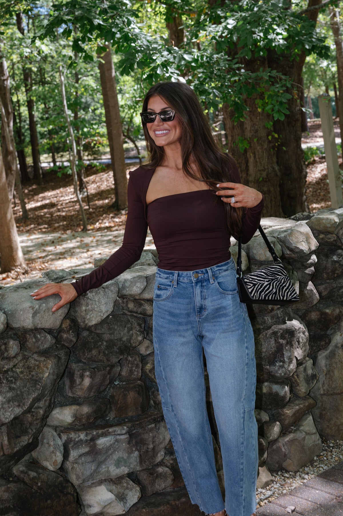 Anne Ruched Long Sleeve Top-Chocolate