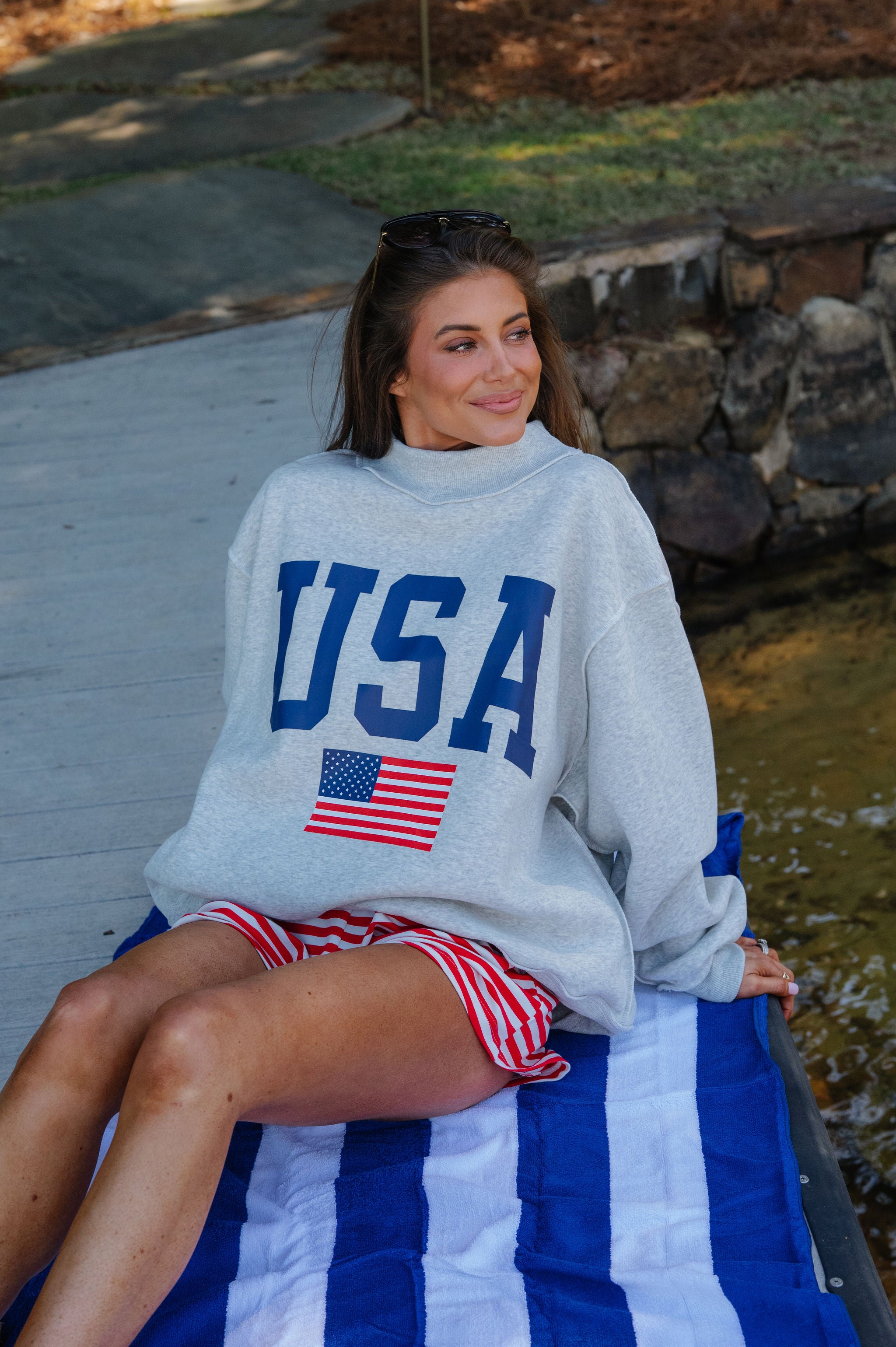 "USA/America" Reversible Mock Neck Sweatshirt-Grey