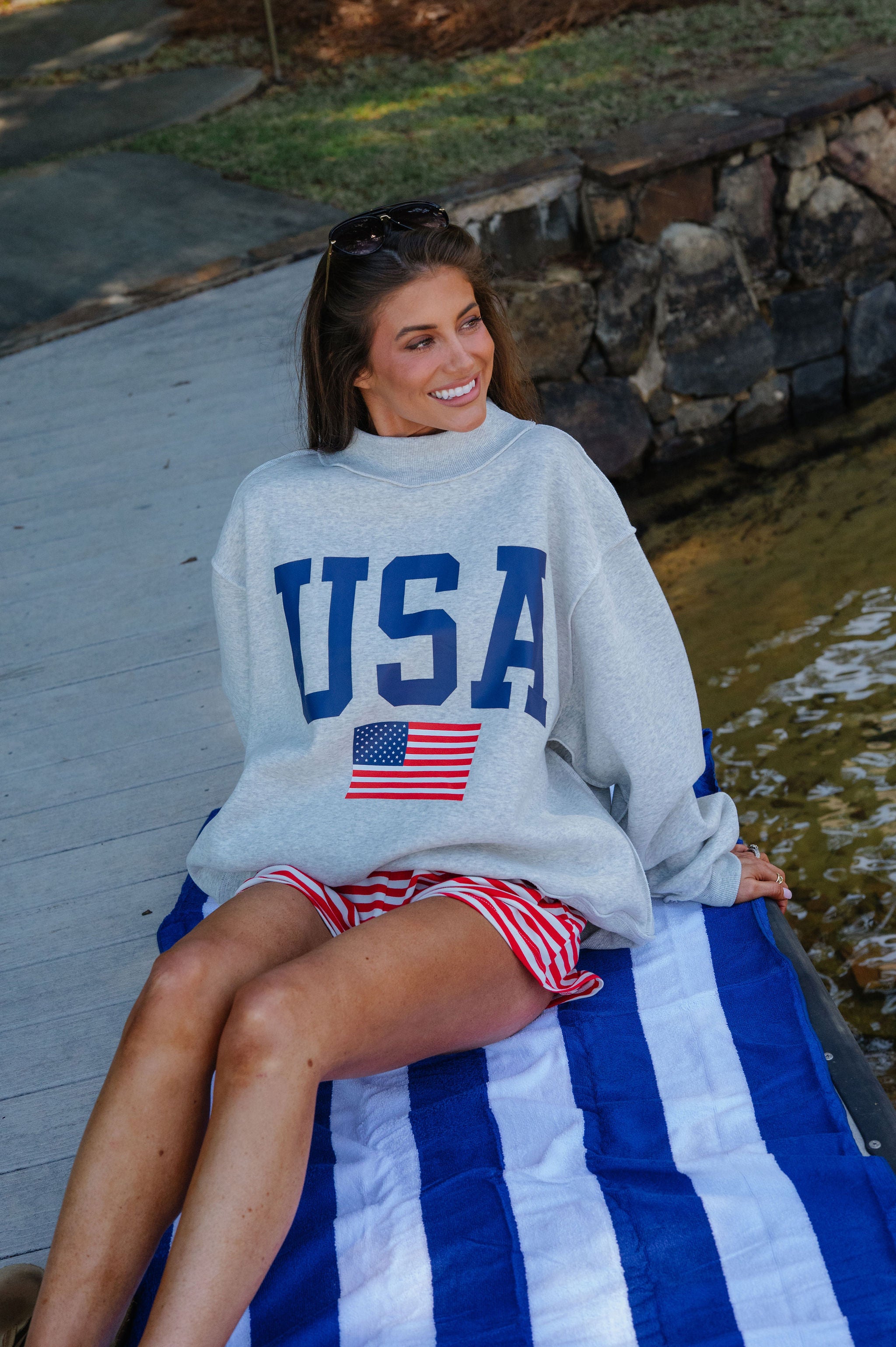 "USA/America" Reversible Mock Neck Sweatshirt-Grey