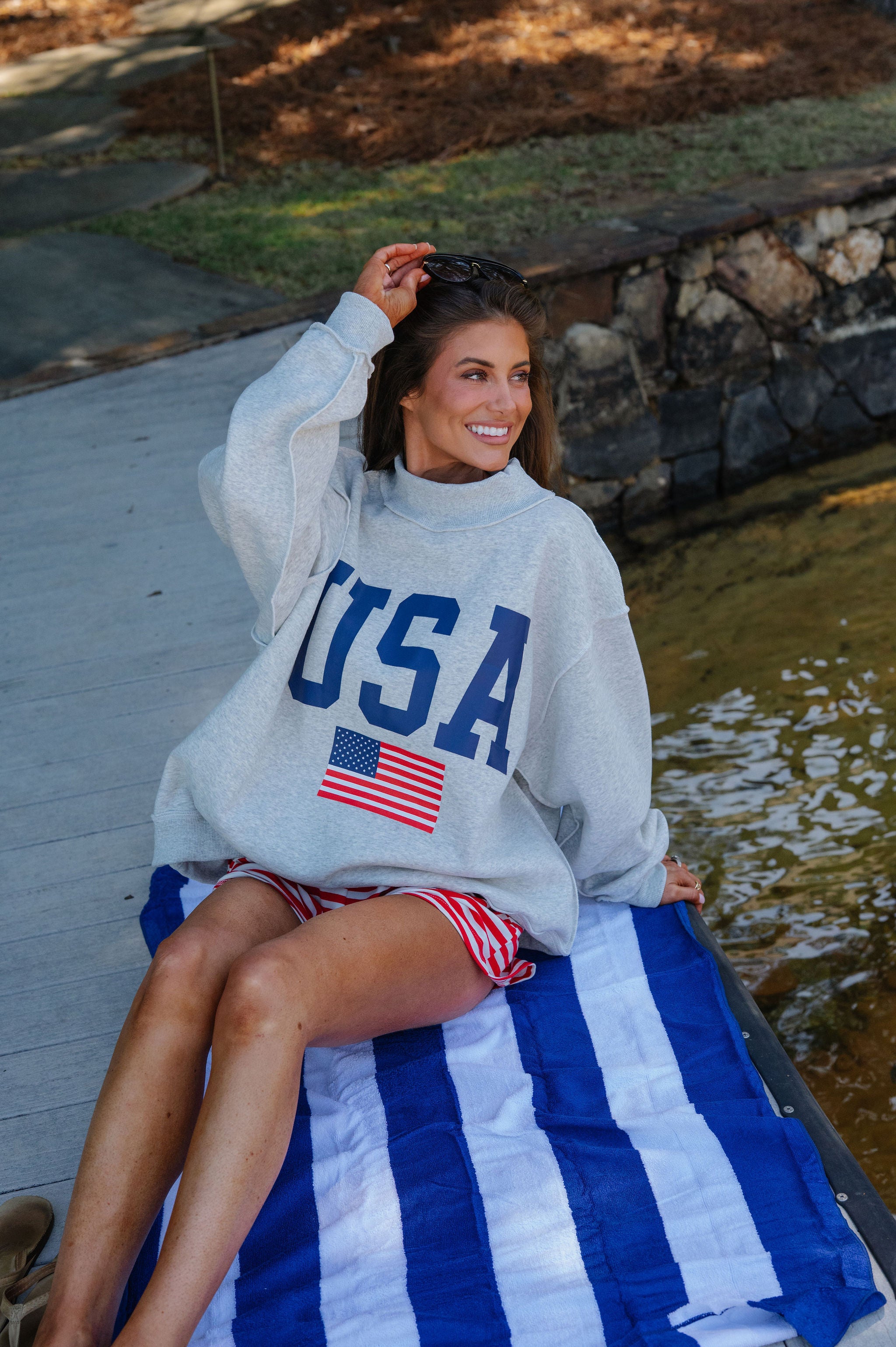 "USA/America" Reversible Mock Neck Sweatshirt-Grey
