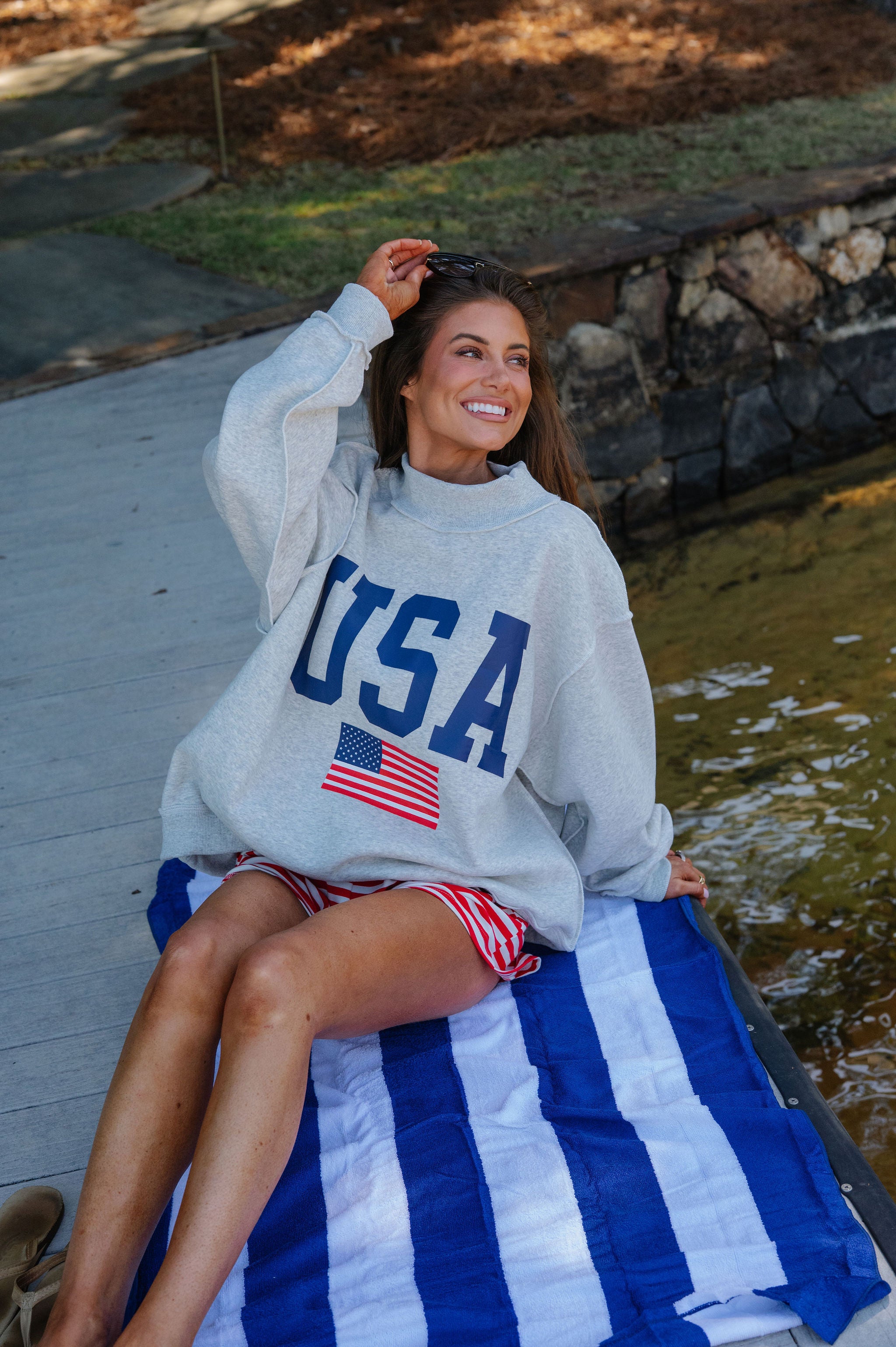 "USA/America" Reversible Mock Neck Sweatshirt-Grey