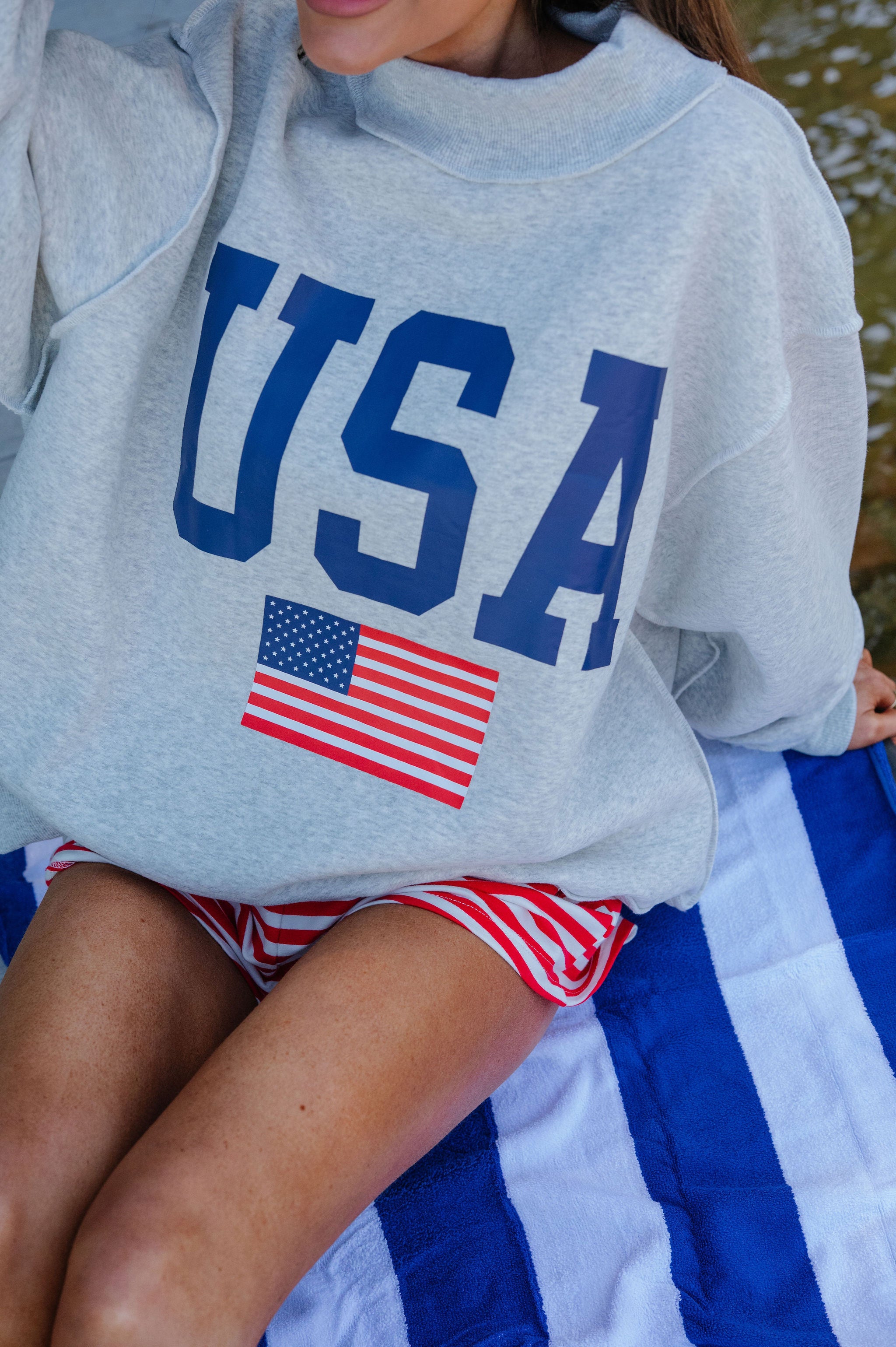 "USA/America" Reversible Mock Neck Sweatshirt-Grey