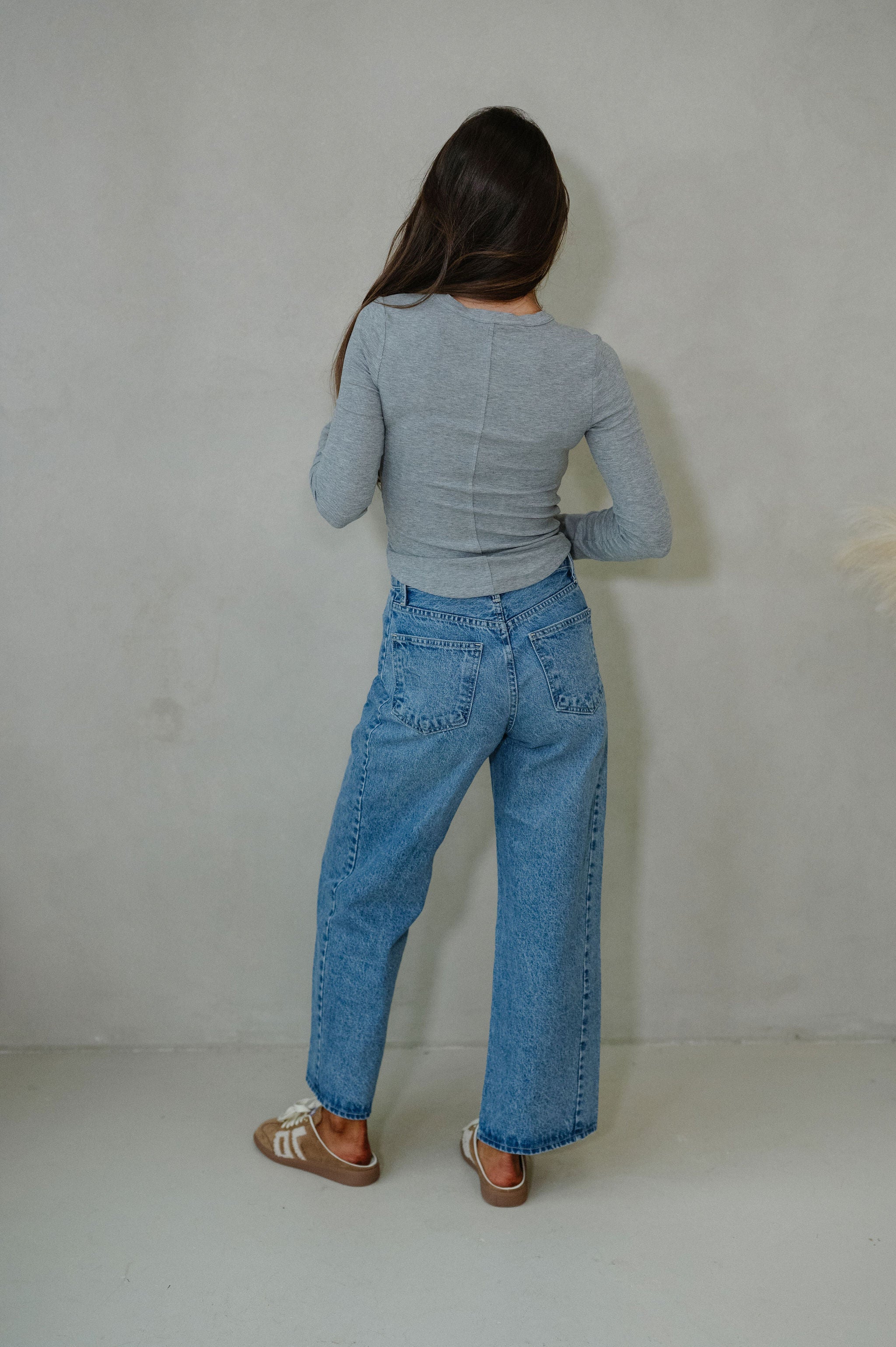 Lucy Ribbed Henley-Heather Grey