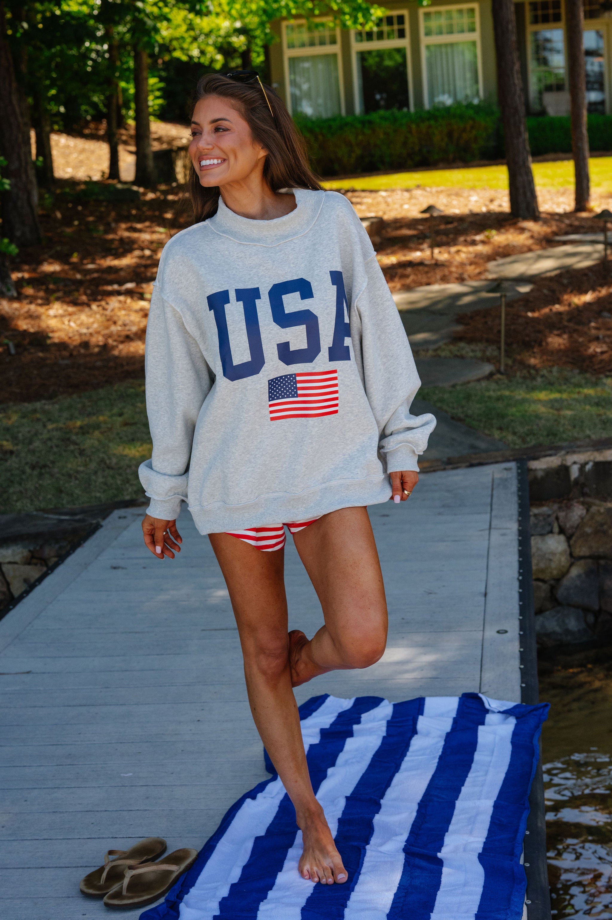 "USA/America" Reversible Mock Neck Sweatshirt-Grey
