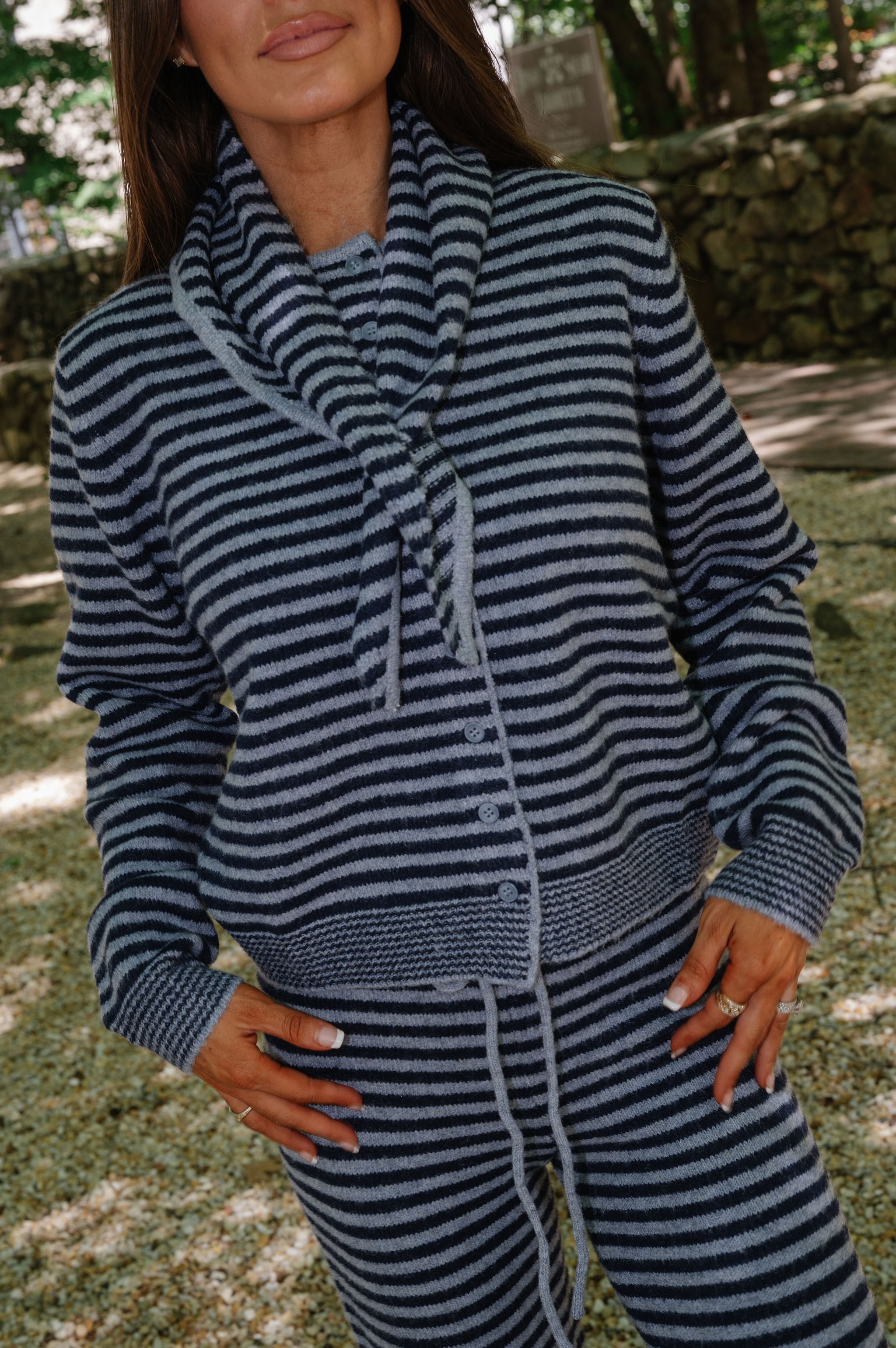 Izzy Striped Tie Cardigan-Navy