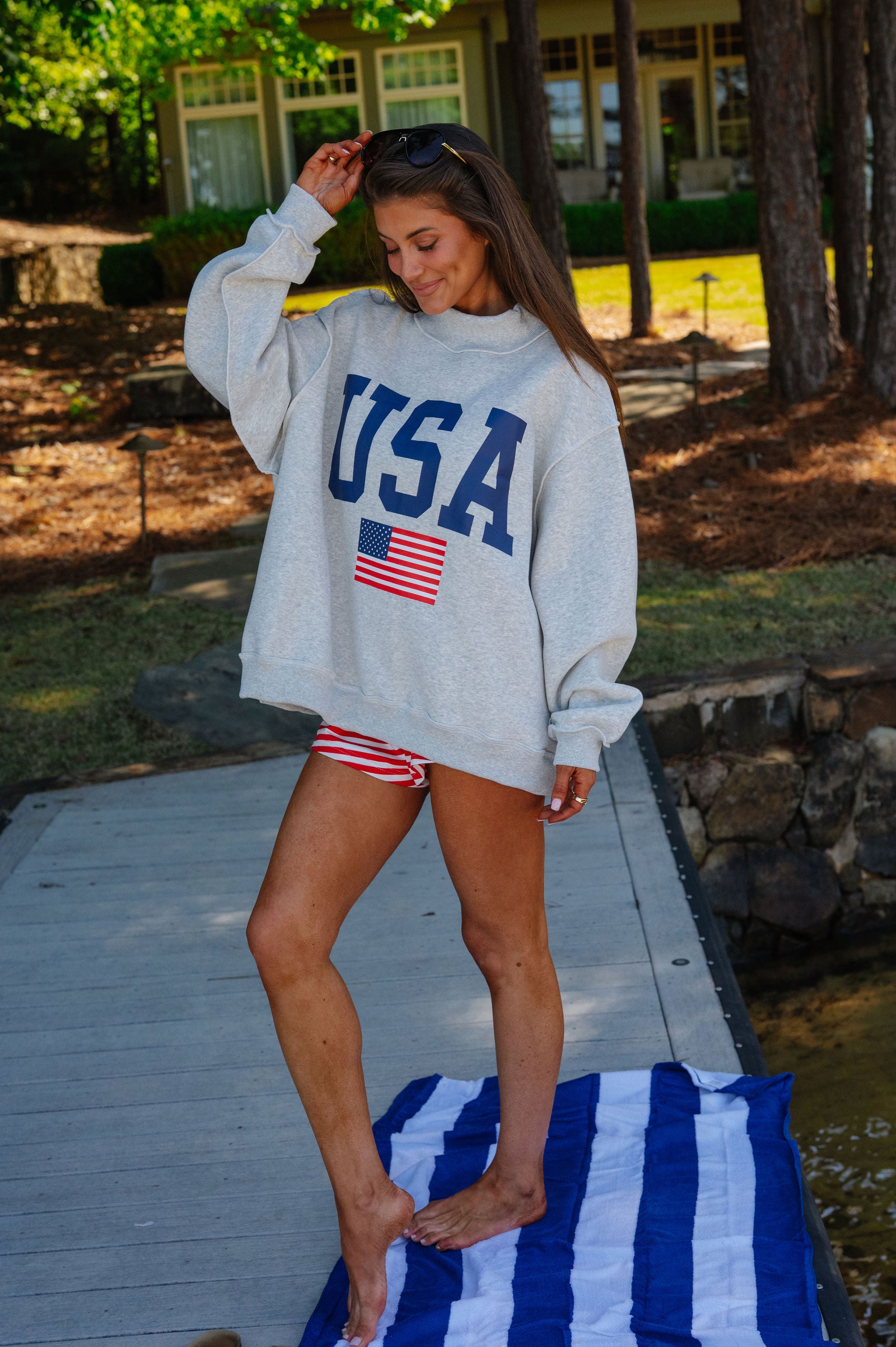 "USA/America" Reversible Mock Neck Sweatshirt-Grey