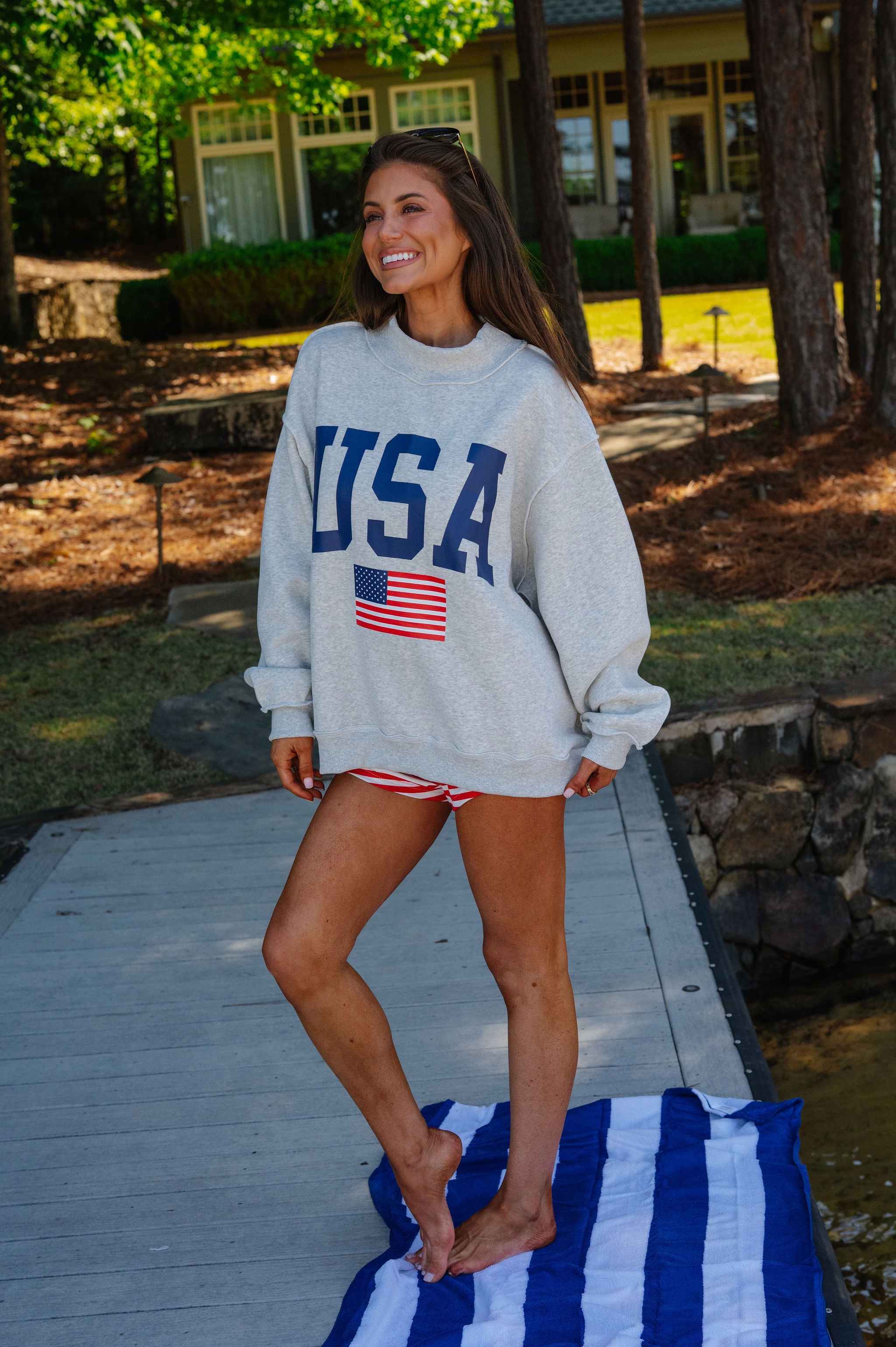 "USA/America" Reversible Mock Neck Sweatshirt-Grey