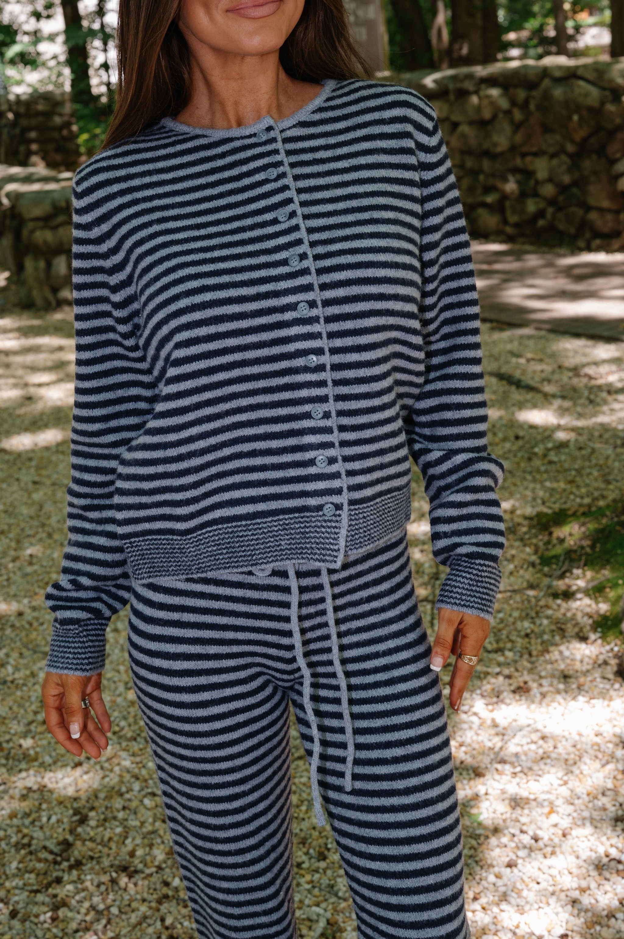 Izzy Striped Tie Cardigan-Navy