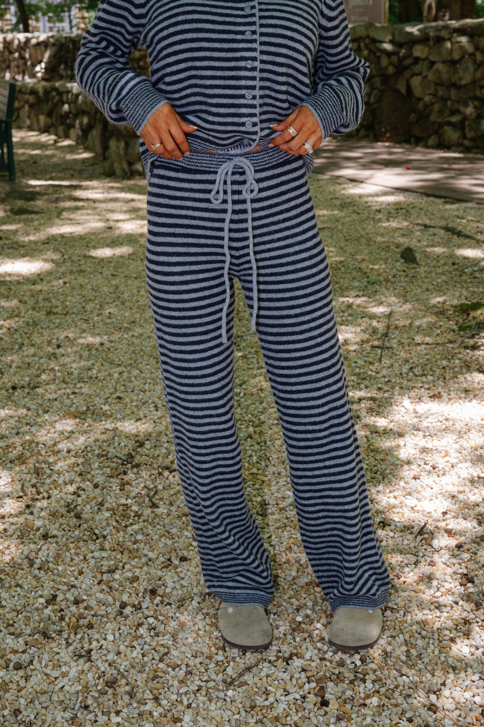 Hayden Striped Knit Pants-Navy